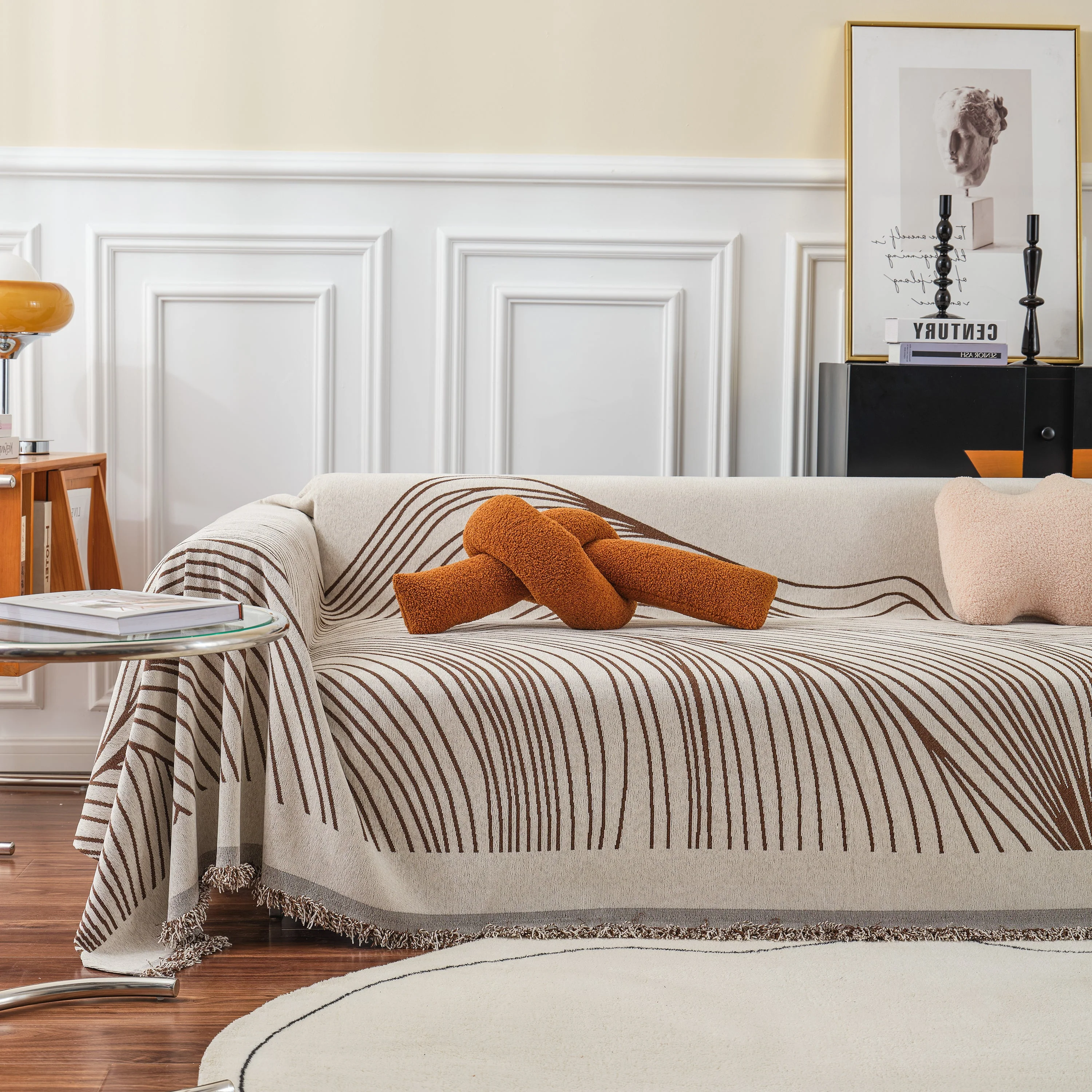 Chenille Striped Sofa Throw Blanket, Furniture Throw Covers Living Room Couch Cover - Image 73