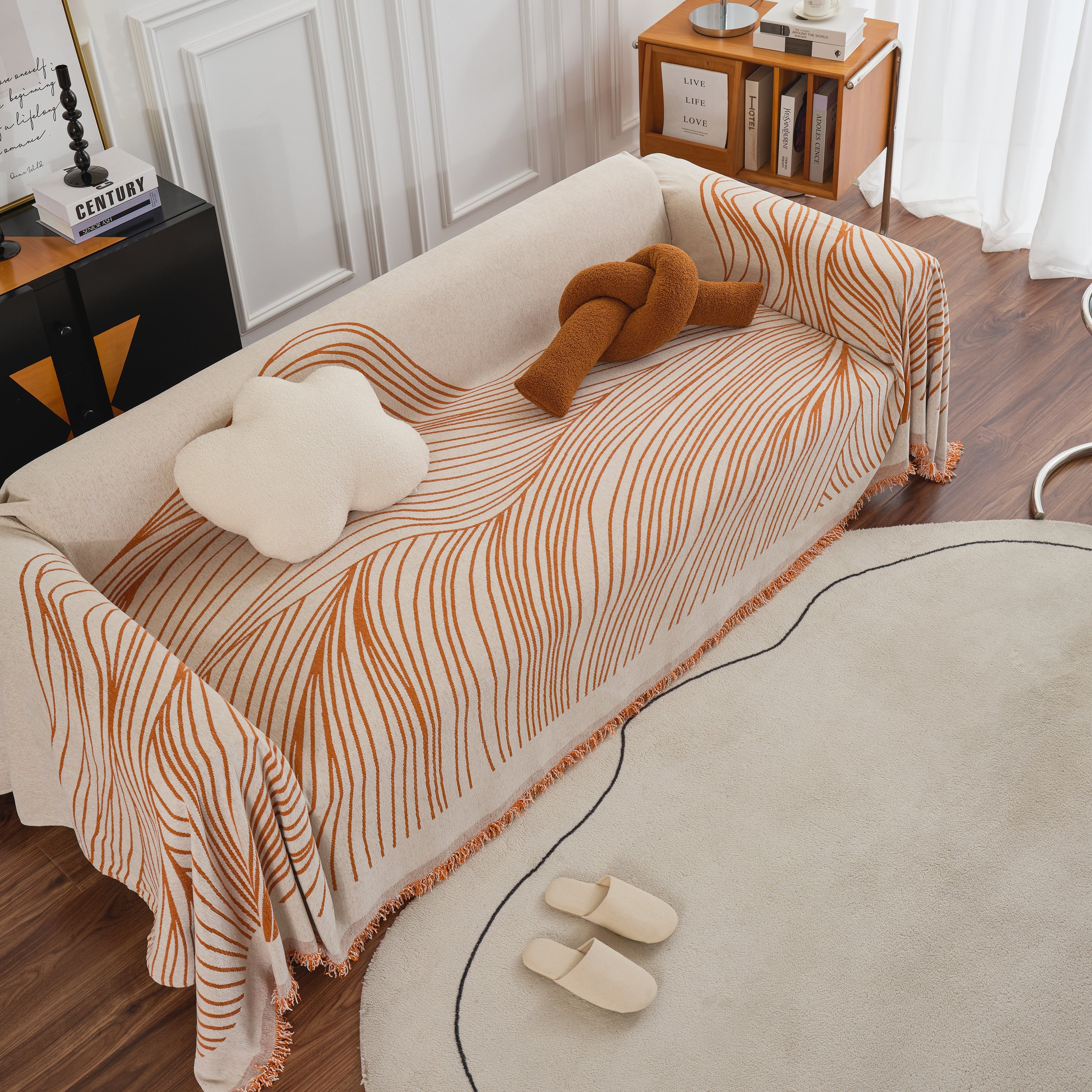 Chenille Striped Sofa Throw Blanket, Furniture Throw Covers Living Room Couch Cover - Image 8