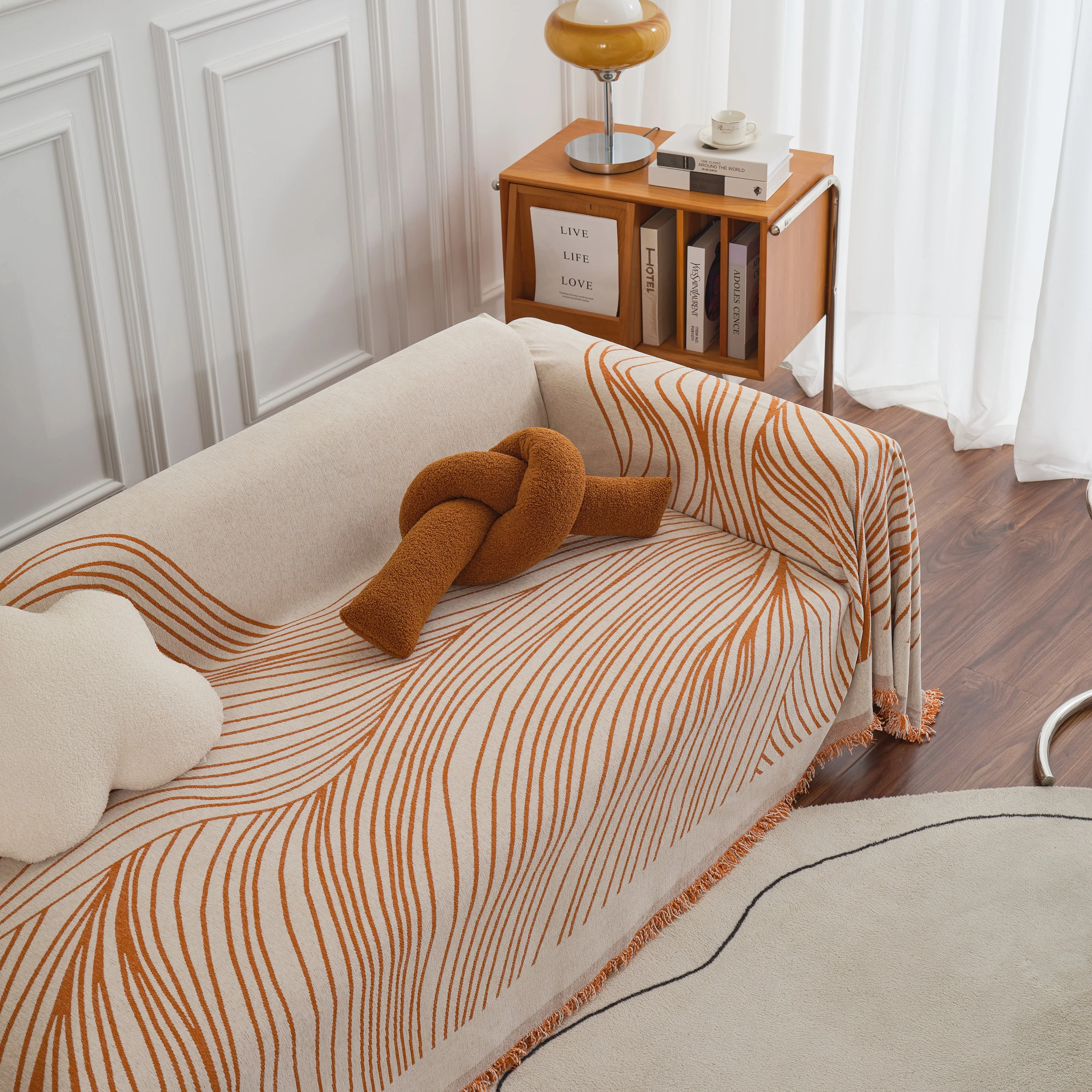 Chenille Striped Sofa Throw Blanket, Furniture Throw Covers Living Room Couch Cover - Image 9