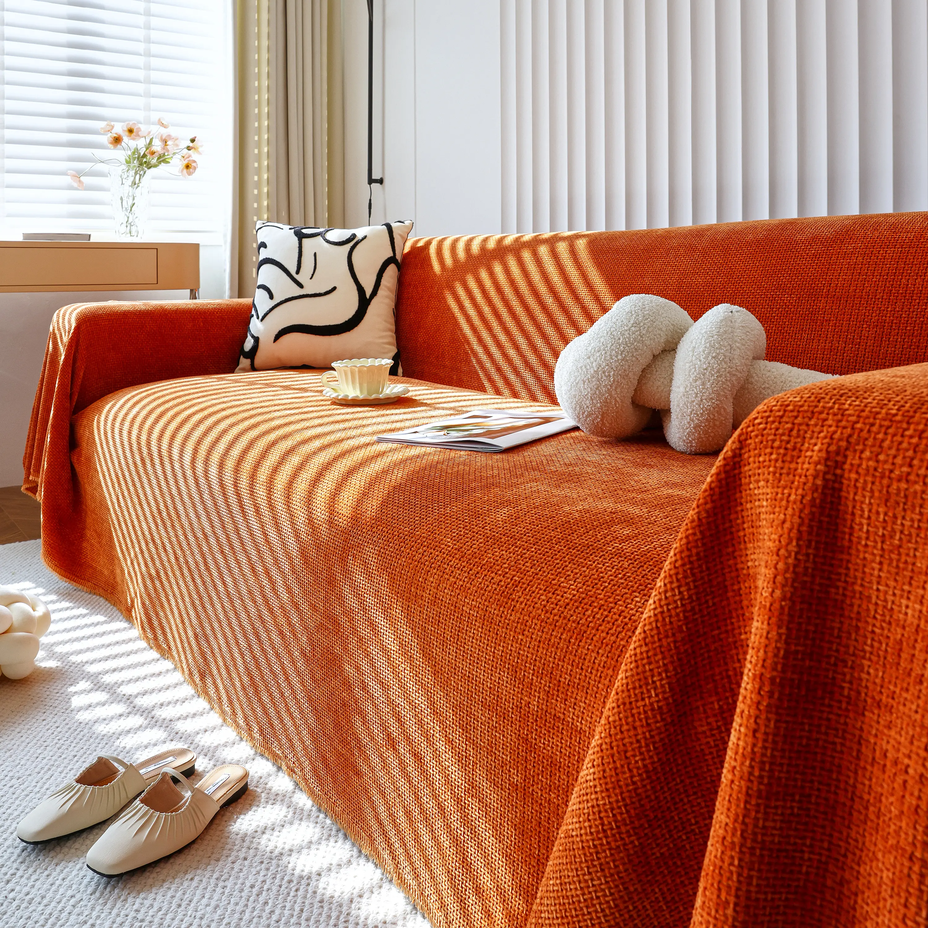 Chenille Thickened Solid Couch Blanket Throws, Reversible Couch Covers for Sectional Couches - Image 108