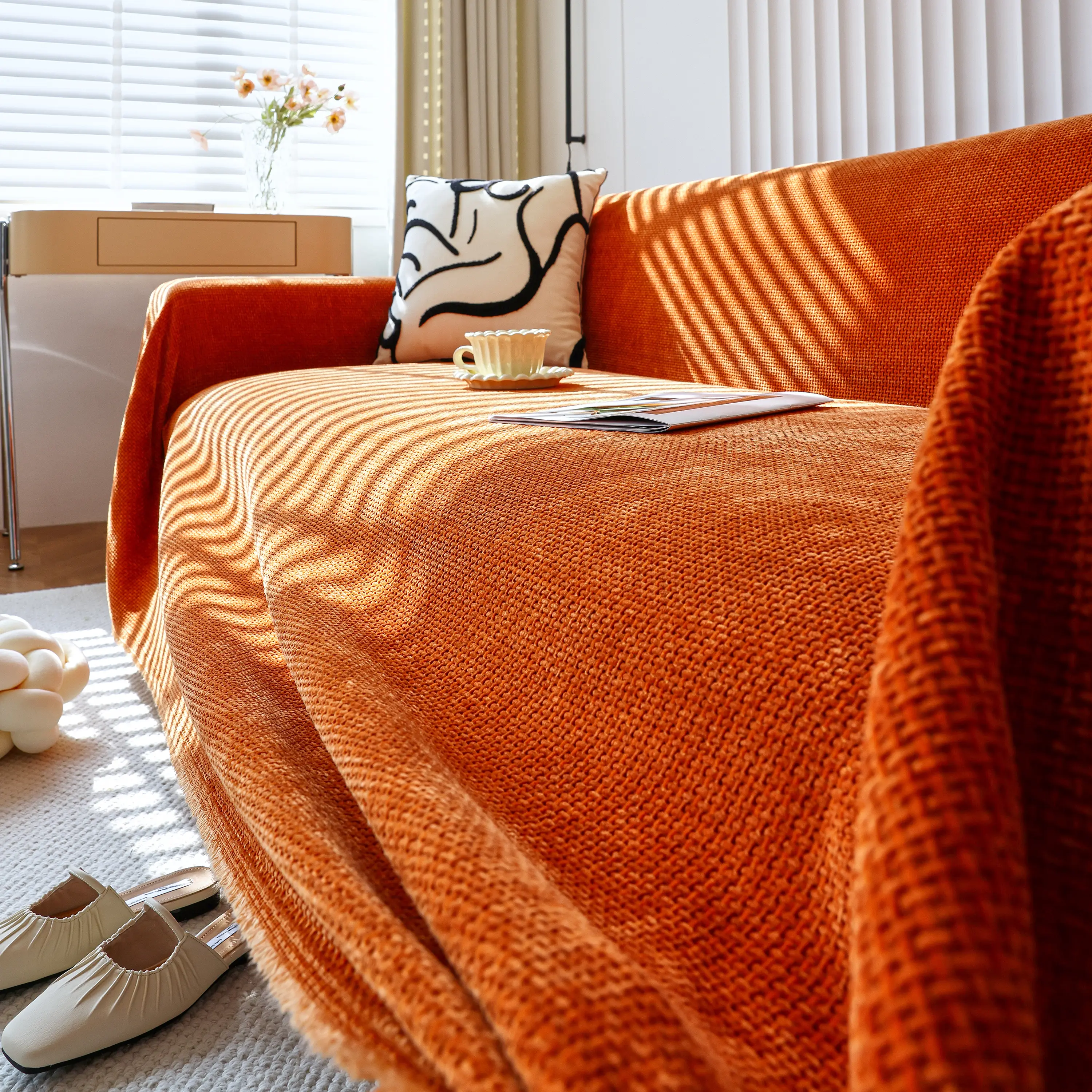 Chenille Thickened Solid Couch Blanket Throws, Reversible Couch Covers for Sectional Couches - Image 111