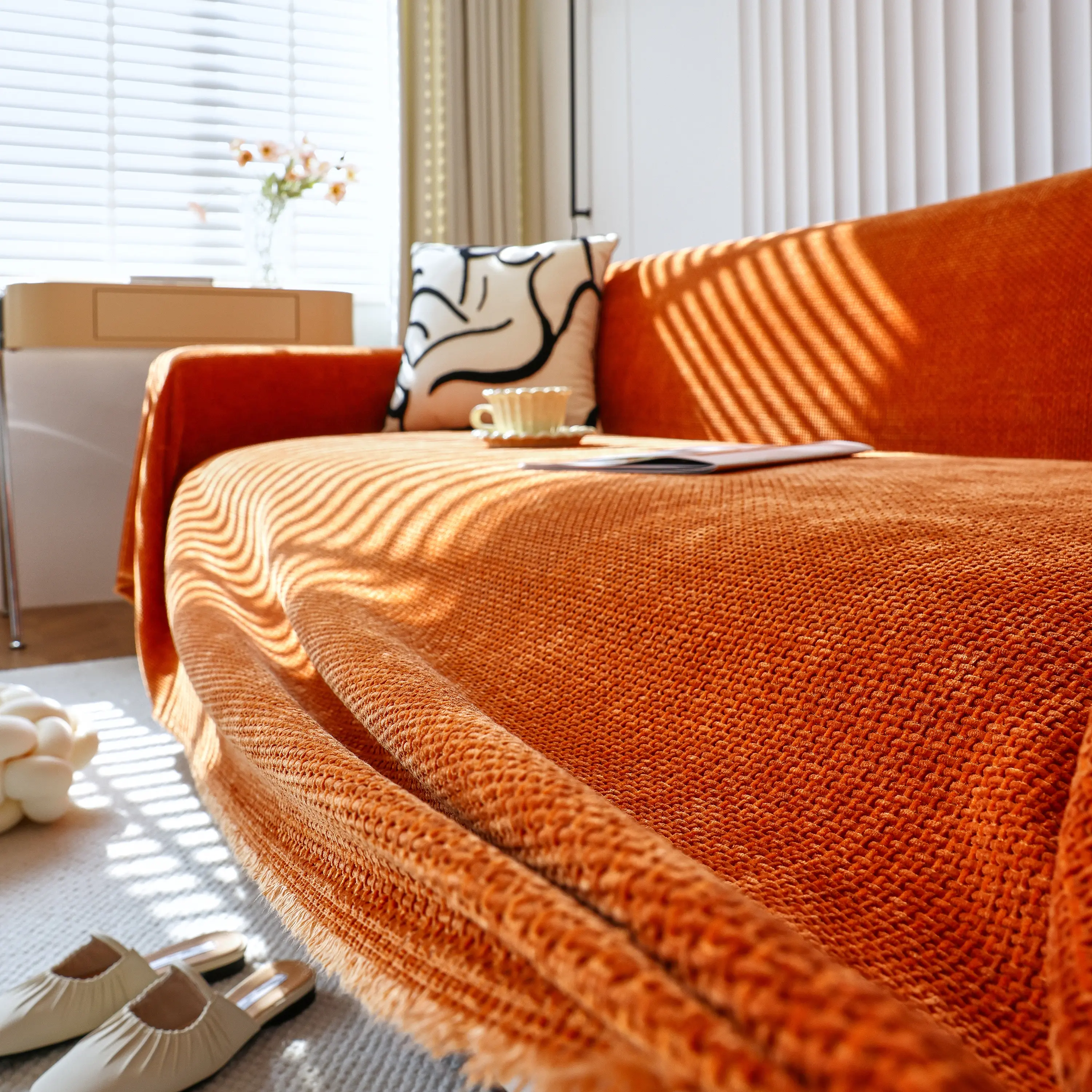 Chenille Thickened Solid Couch Blanket Throws, Reversible Couch Covers for Sectional Couches - Image 114