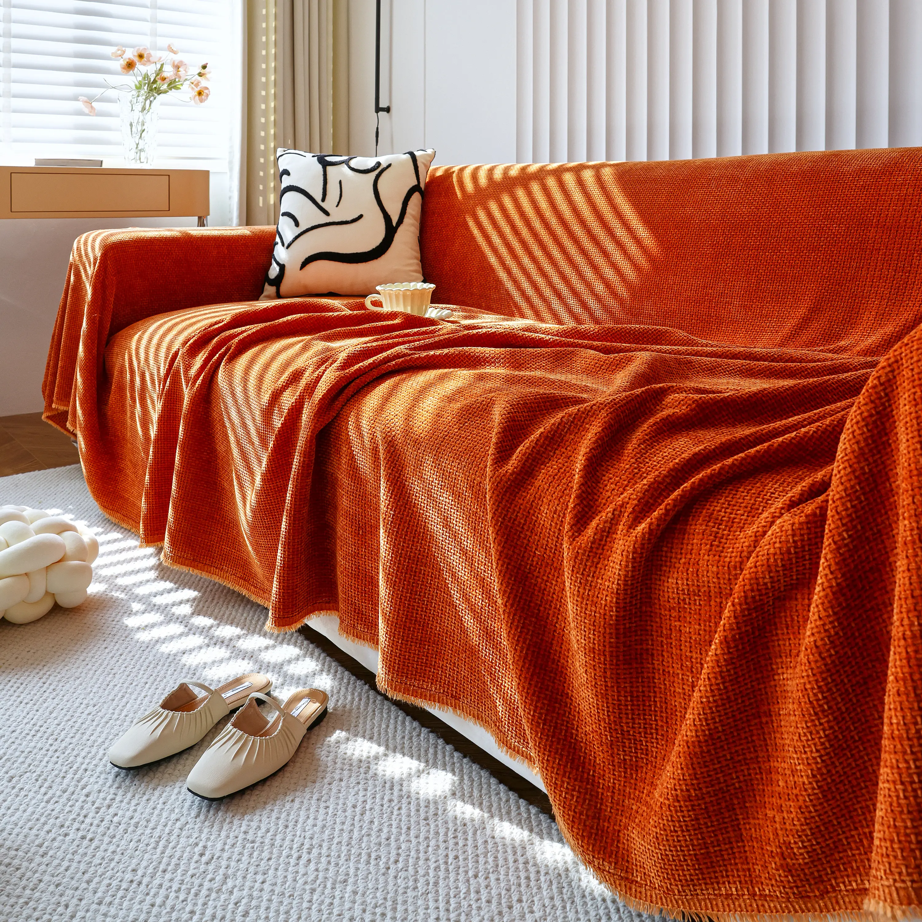 Chenille Thickened Solid Couch Blanket Throws, Reversible Couch Covers for Sectional Couches - Image 115