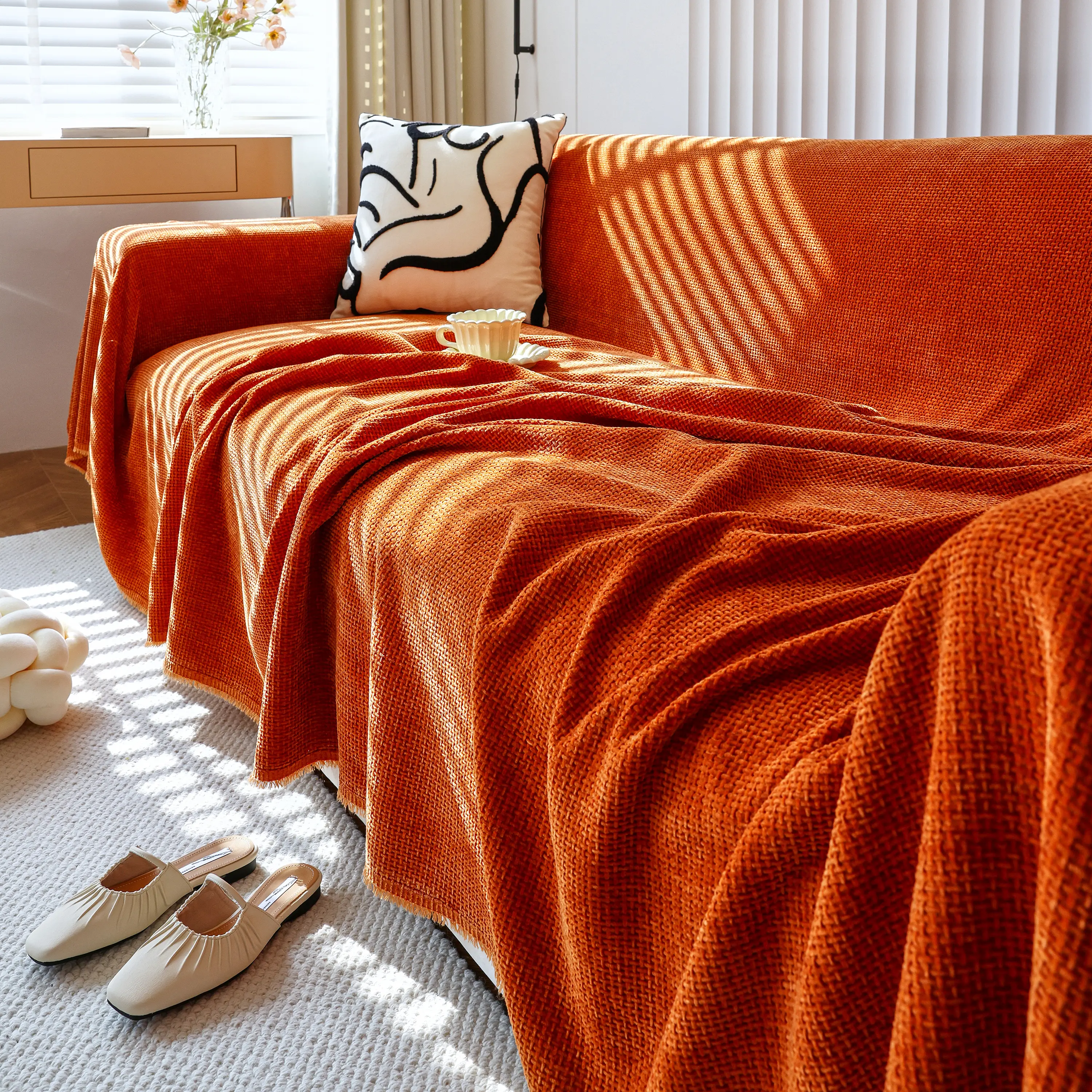 Chenille Thickened Solid Couch Blanket Throws, Reversible Couch Covers for Sectional Couches - Image 116