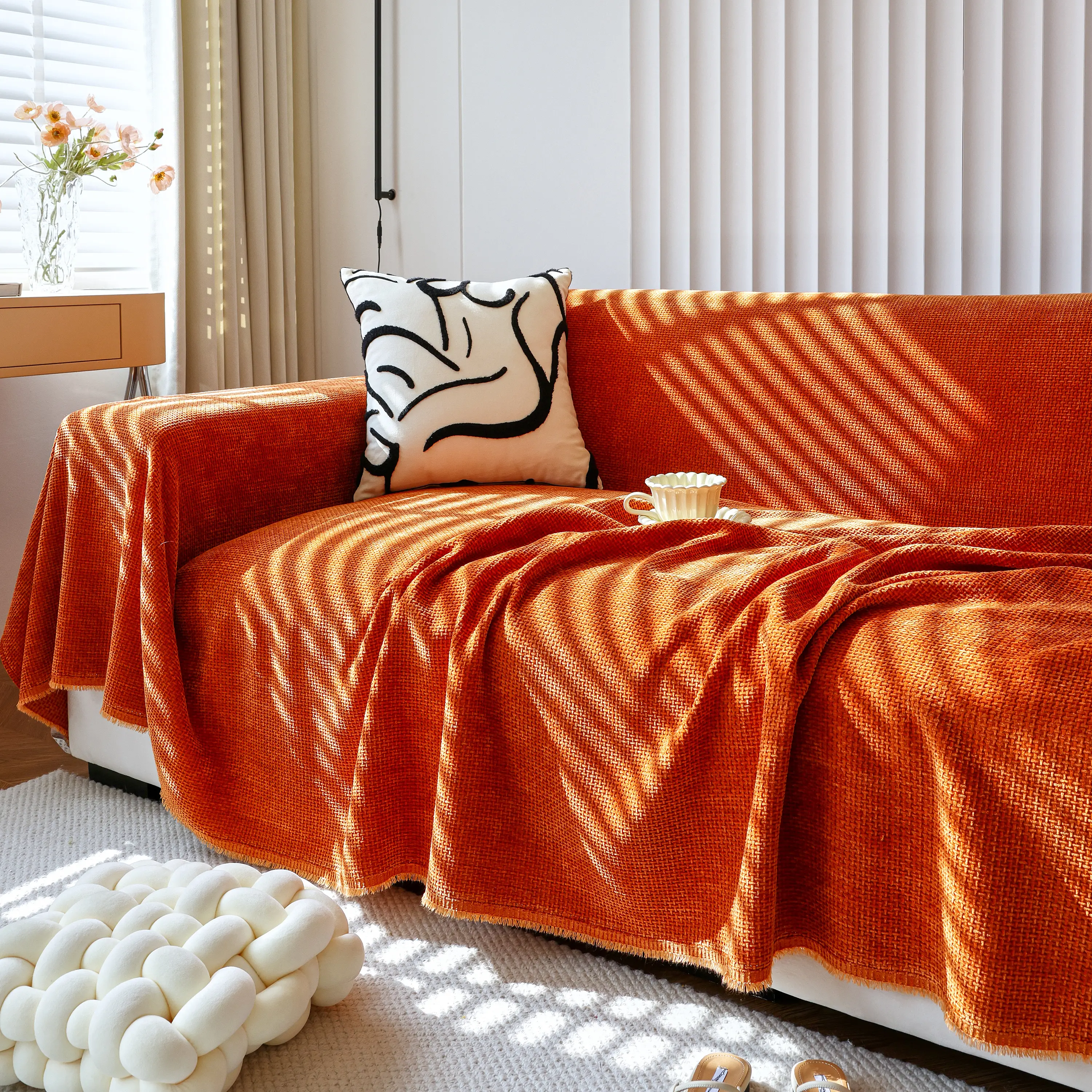 Chenille Thickened Solid Couch Blanket Throws, Reversible Couch Covers for Sectional Couches - Image 117