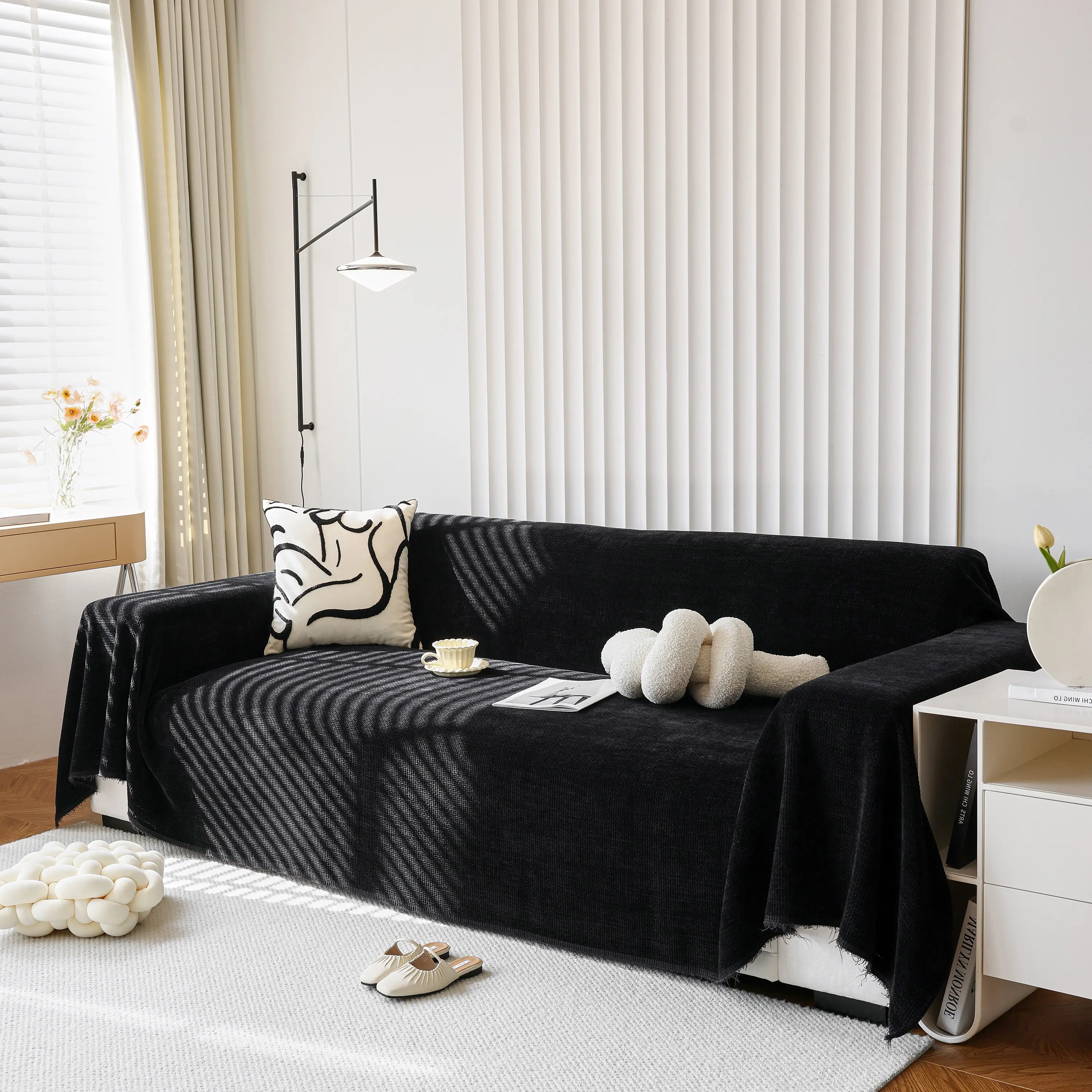 Chenille Thickened Solid Couch Blanket Throws, Reversible Couch Covers for Sectional Couches - Image 126