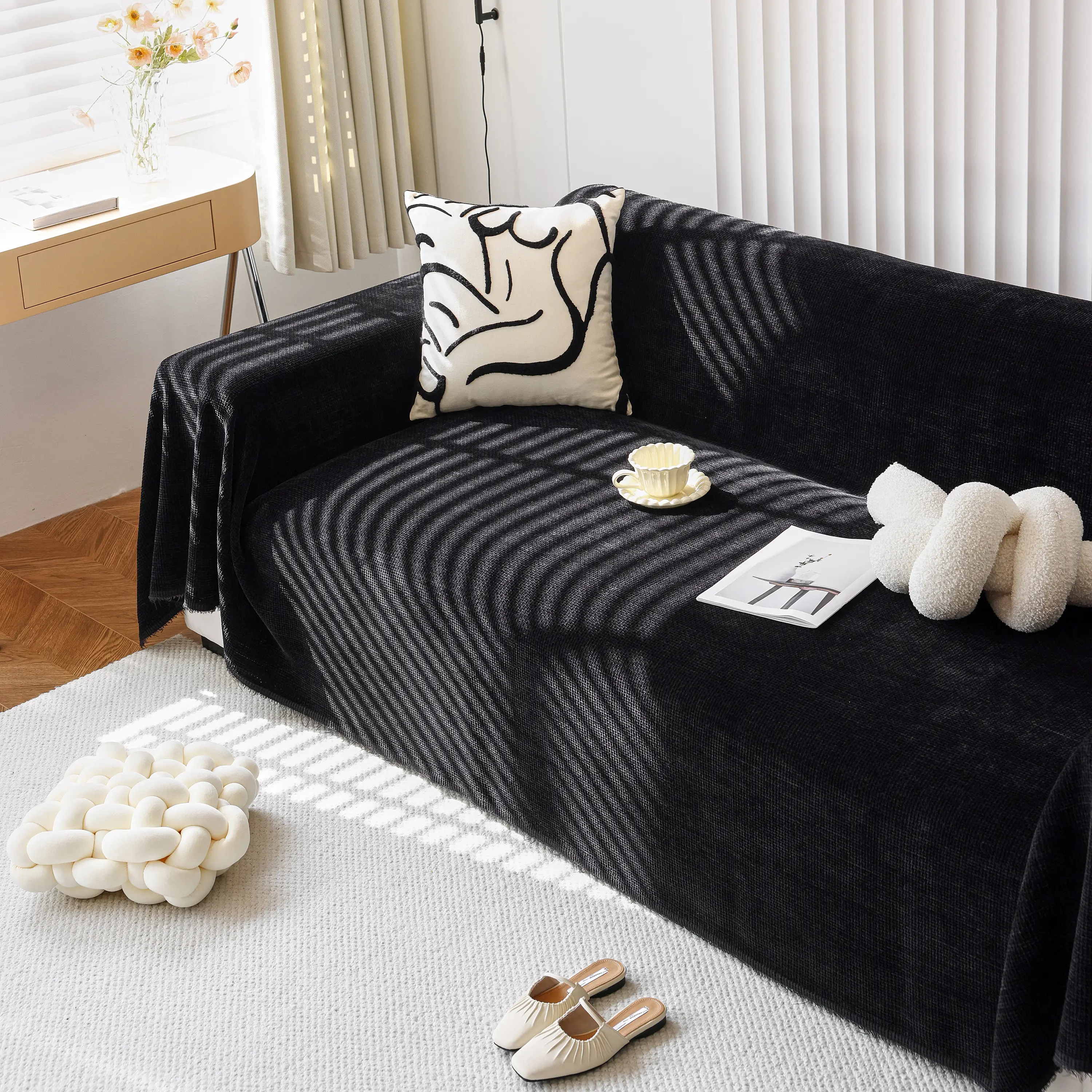 Chenille Thickened Solid Couch Blanket Throws, Reversible Couch Covers for Sectional Couches - Image 128