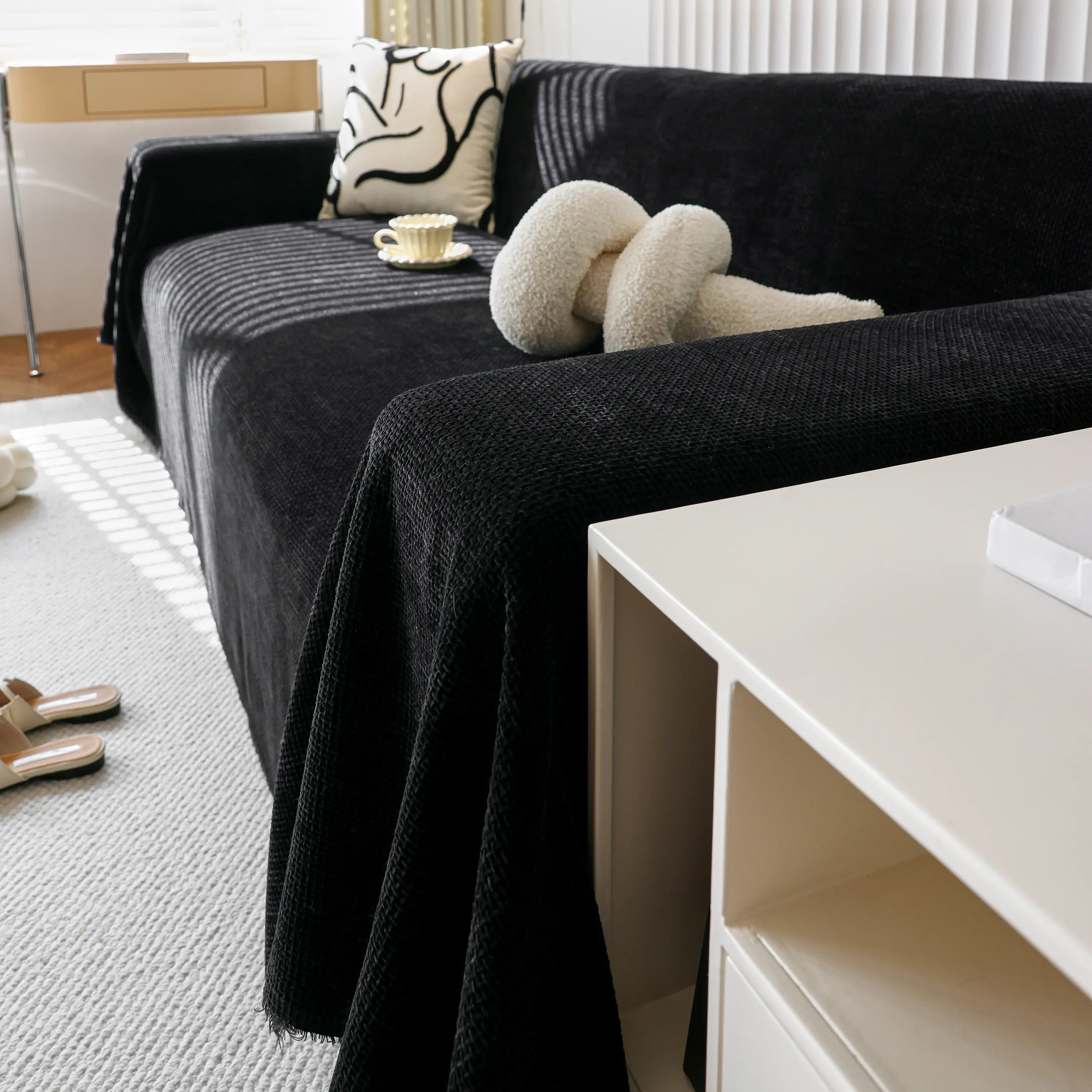 Chenille Thickened Solid Couch Blanket Throws, Reversible Couch Covers for Sectional Couches - Image 133