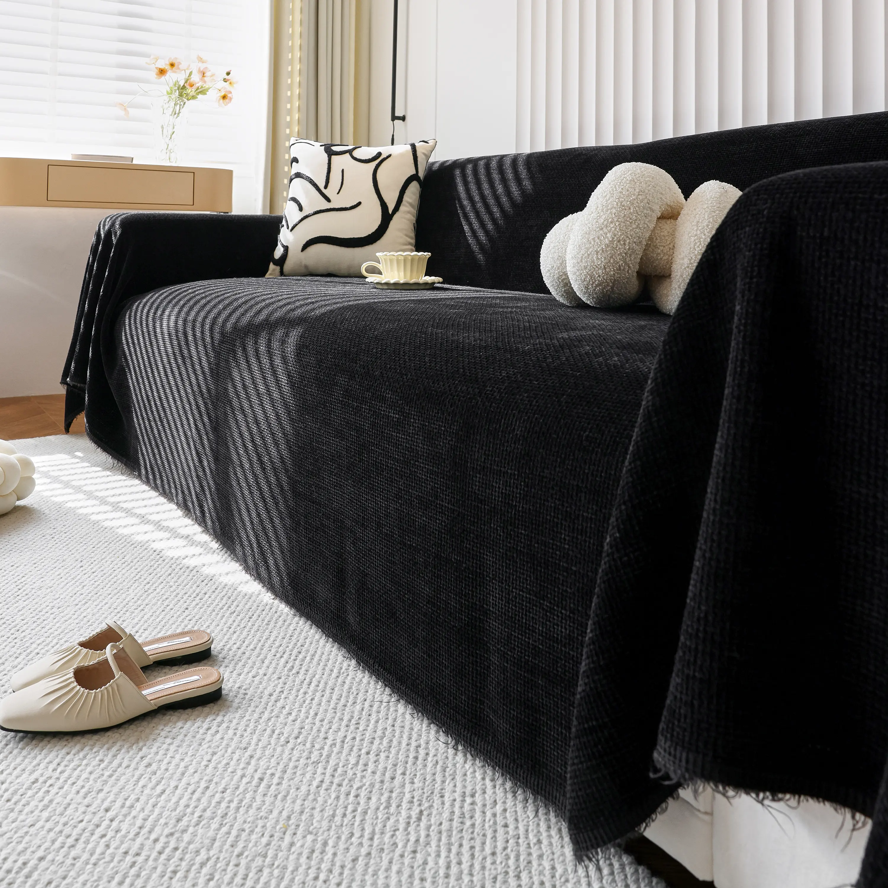 Chenille Thickened Solid Couch Blanket Throws, Reversible Couch Covers for Sectional Couches - Image 134