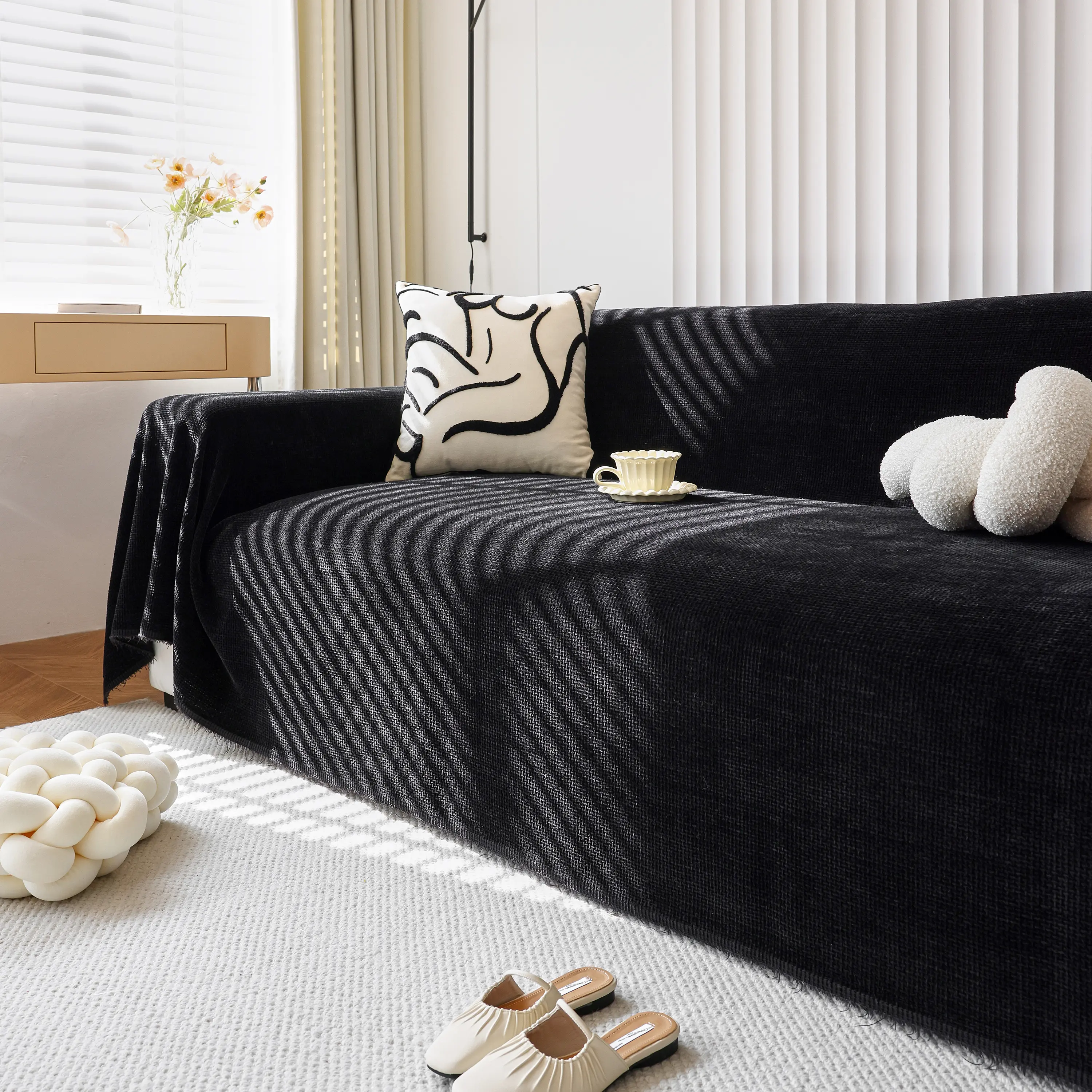 Chenille Thickened Solid Couch Blanket Throws, Reversible Couch Covers for Sectional Couches - Image 135
