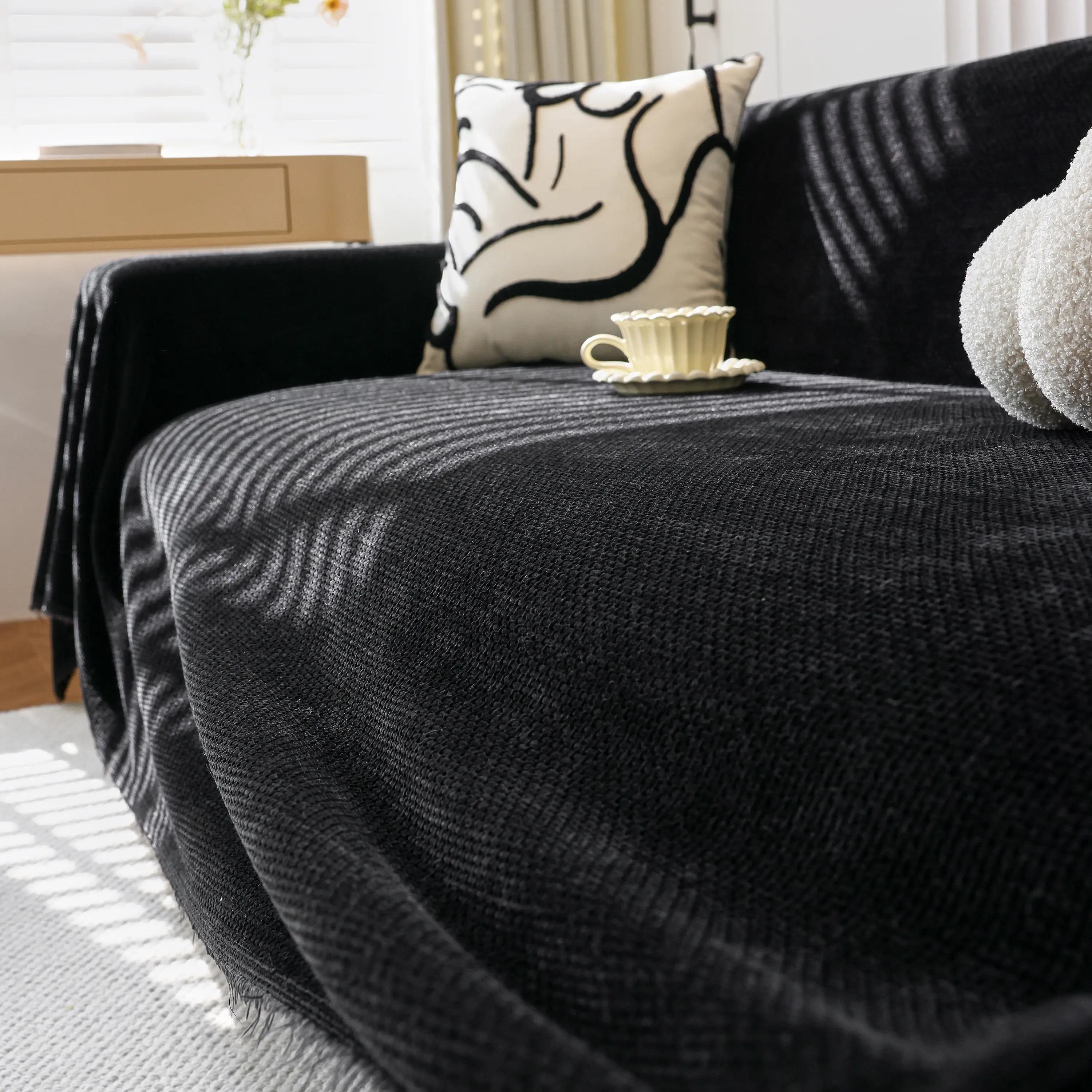 Chenille Thickened Solid Couch Blanket Throws, Reversible Couch Covers for Sectional Couches - Image 136
