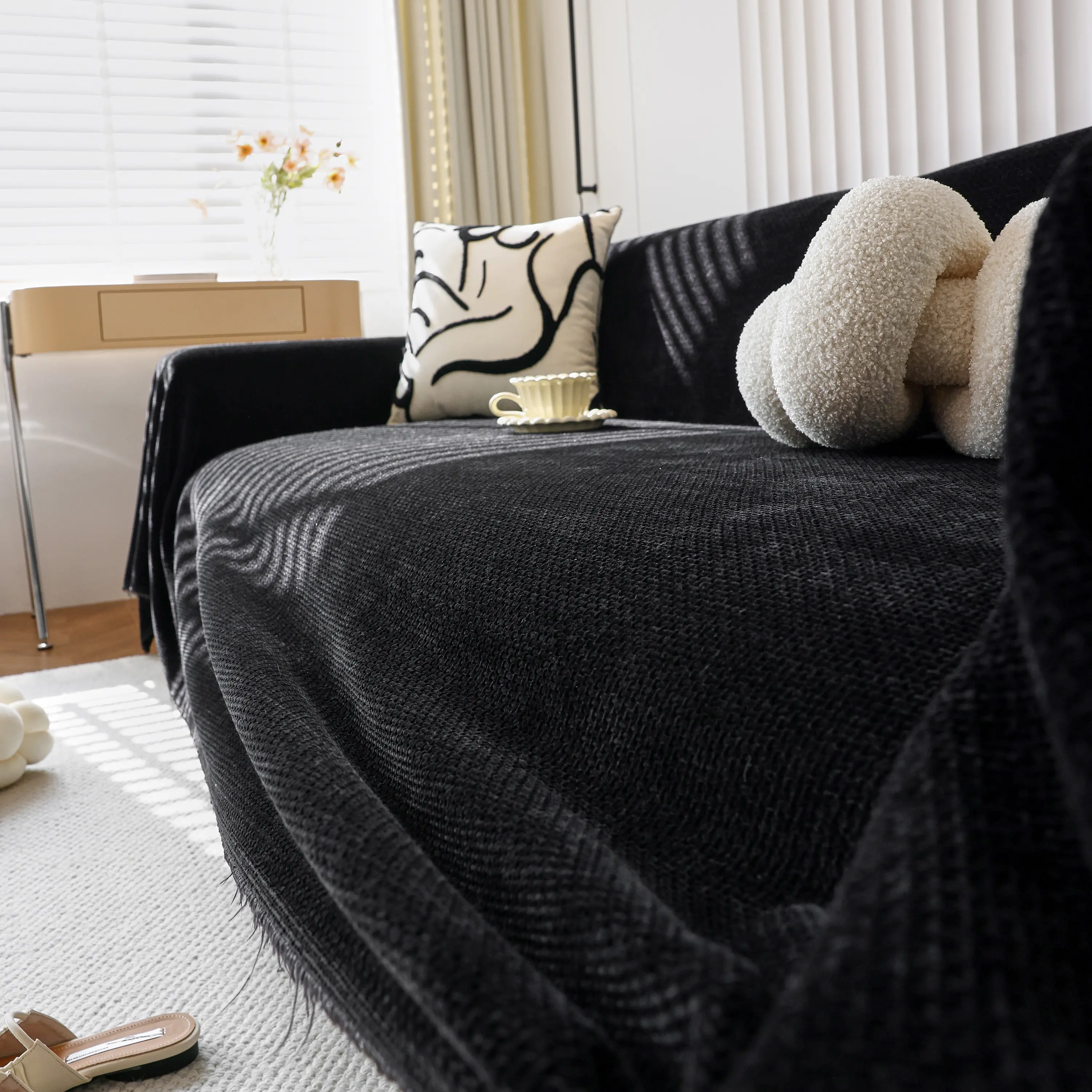 Chenille Thickened Solid Couch Blanket Throws, Reversible Couch Covers for Sectional Couches - Image 137