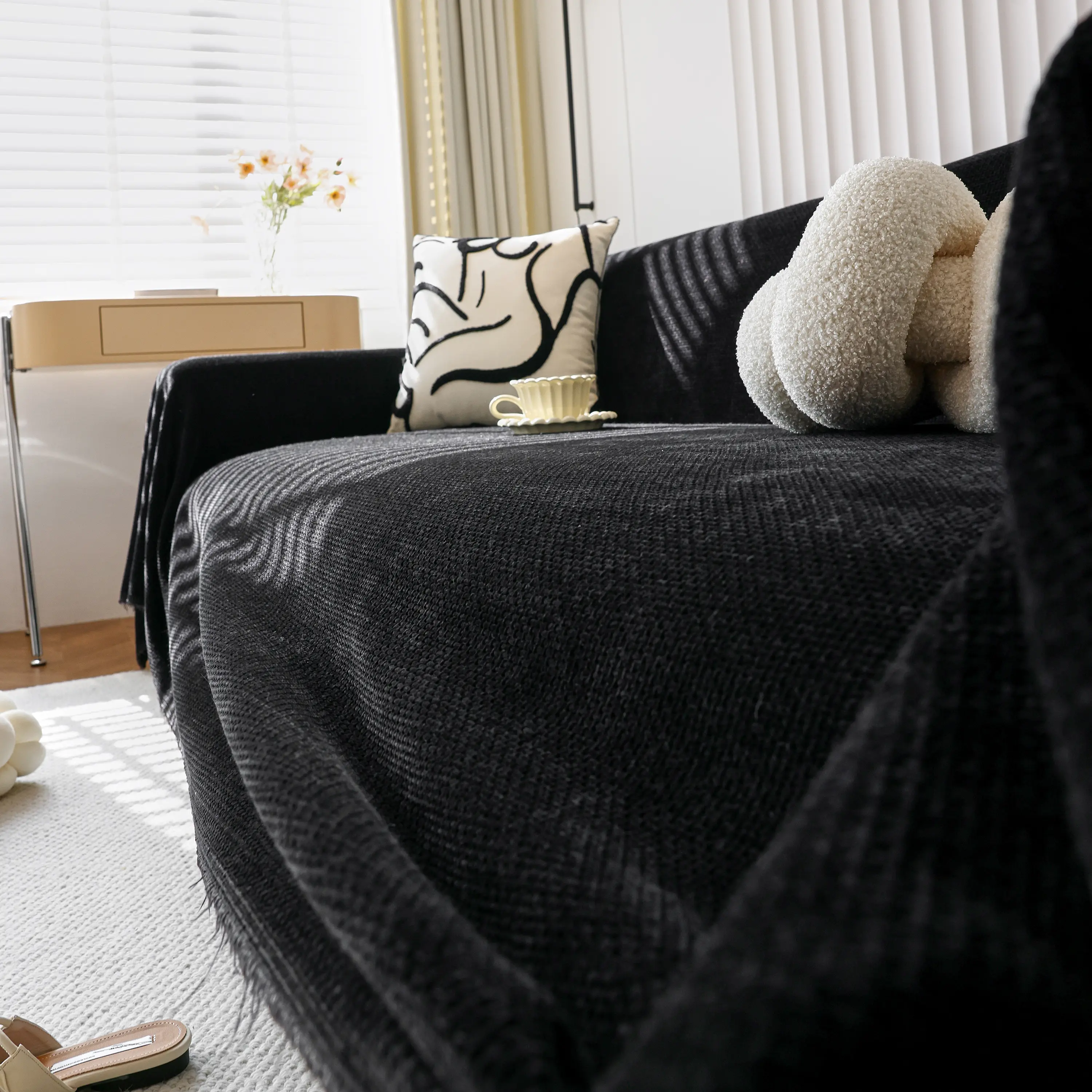 Chenille Thickened Solid Couch Blanket Throws, Reversible Couch Covers for Sectional Couches - Image 138