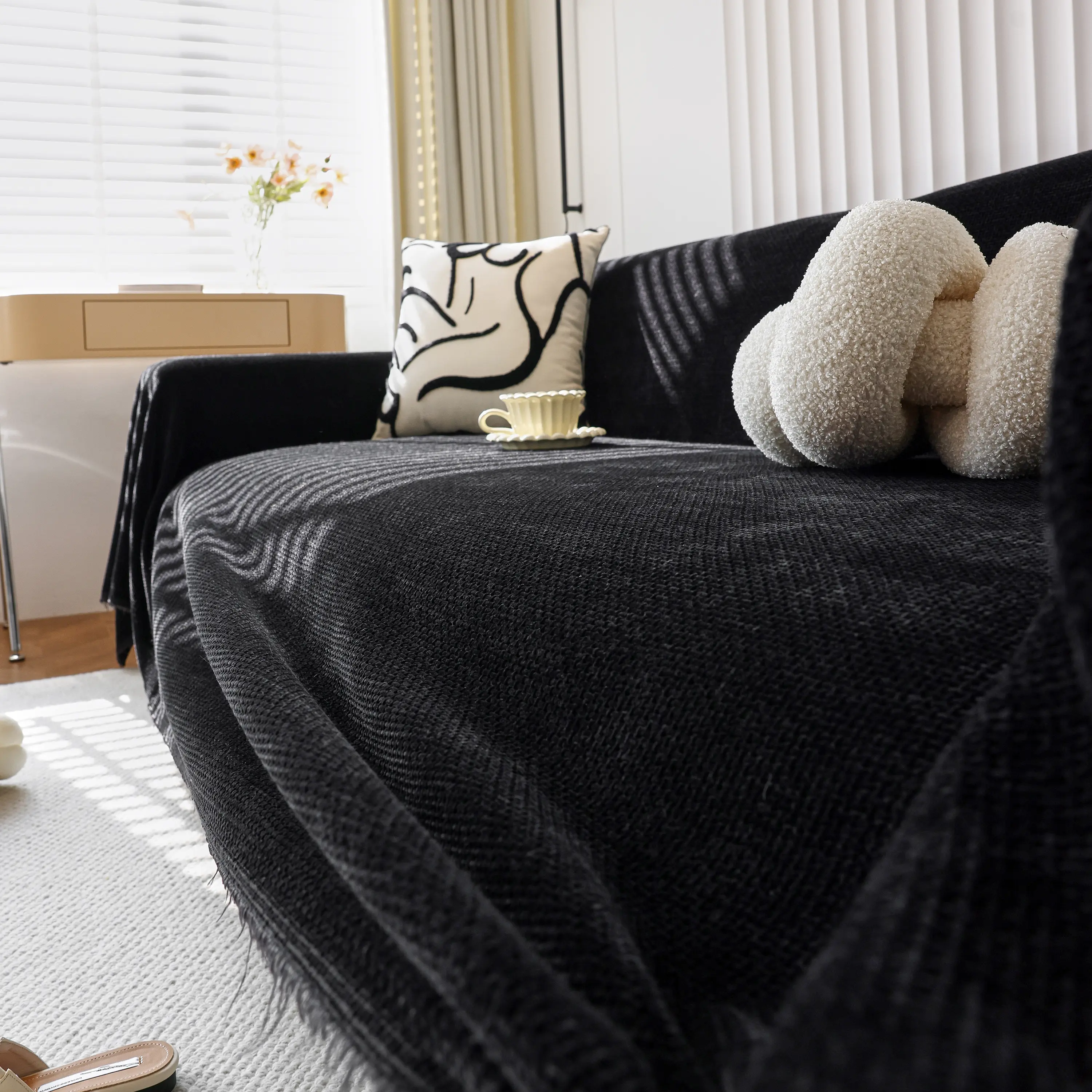 Chenille Thickened Solid Couch Blanket Throws, Reversible Couch Covers for Sectional Couches - Image 139