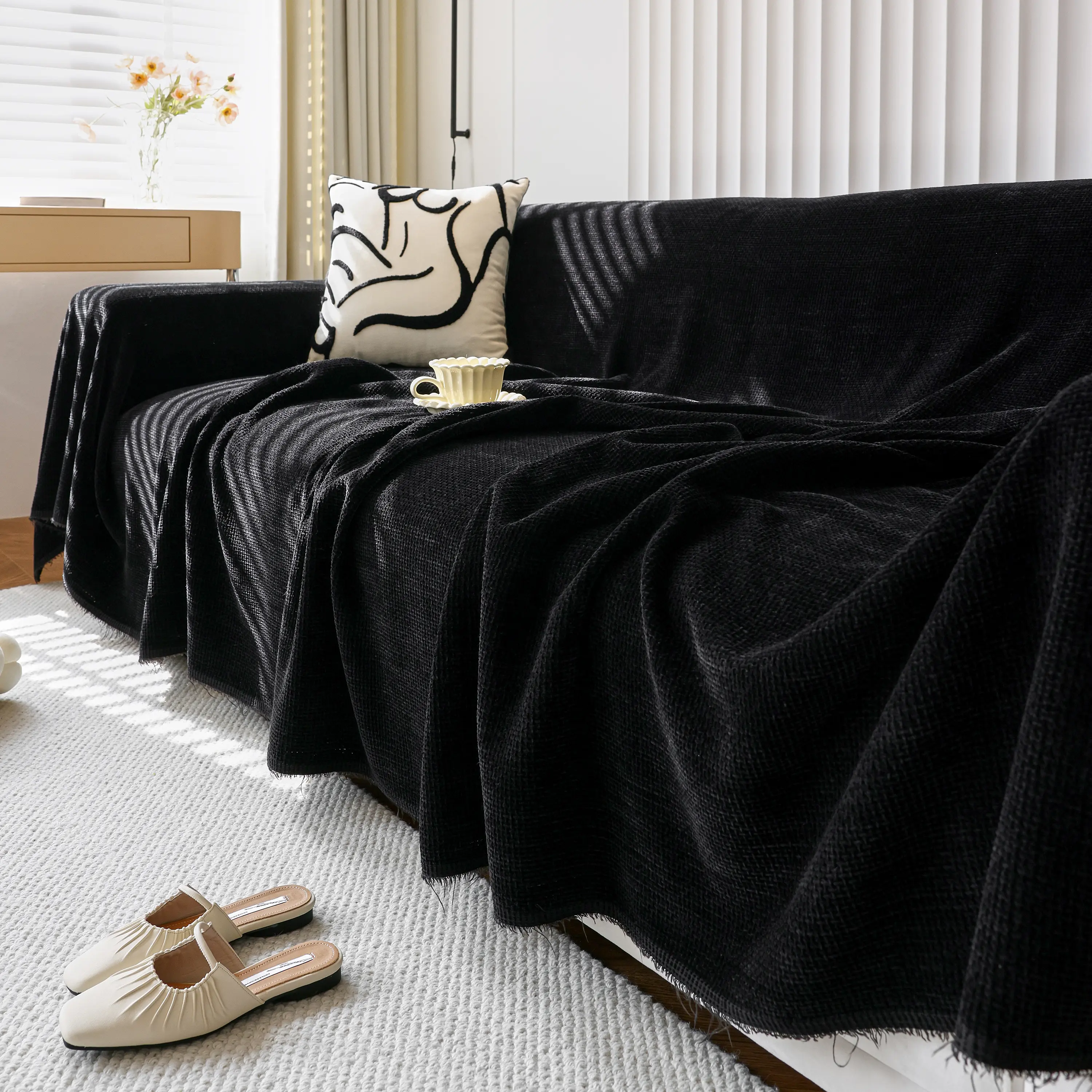 Chenille Thickened Solid Couch Blanket Throws, Reversible Couch Covers for Sectional Couches - Image 140