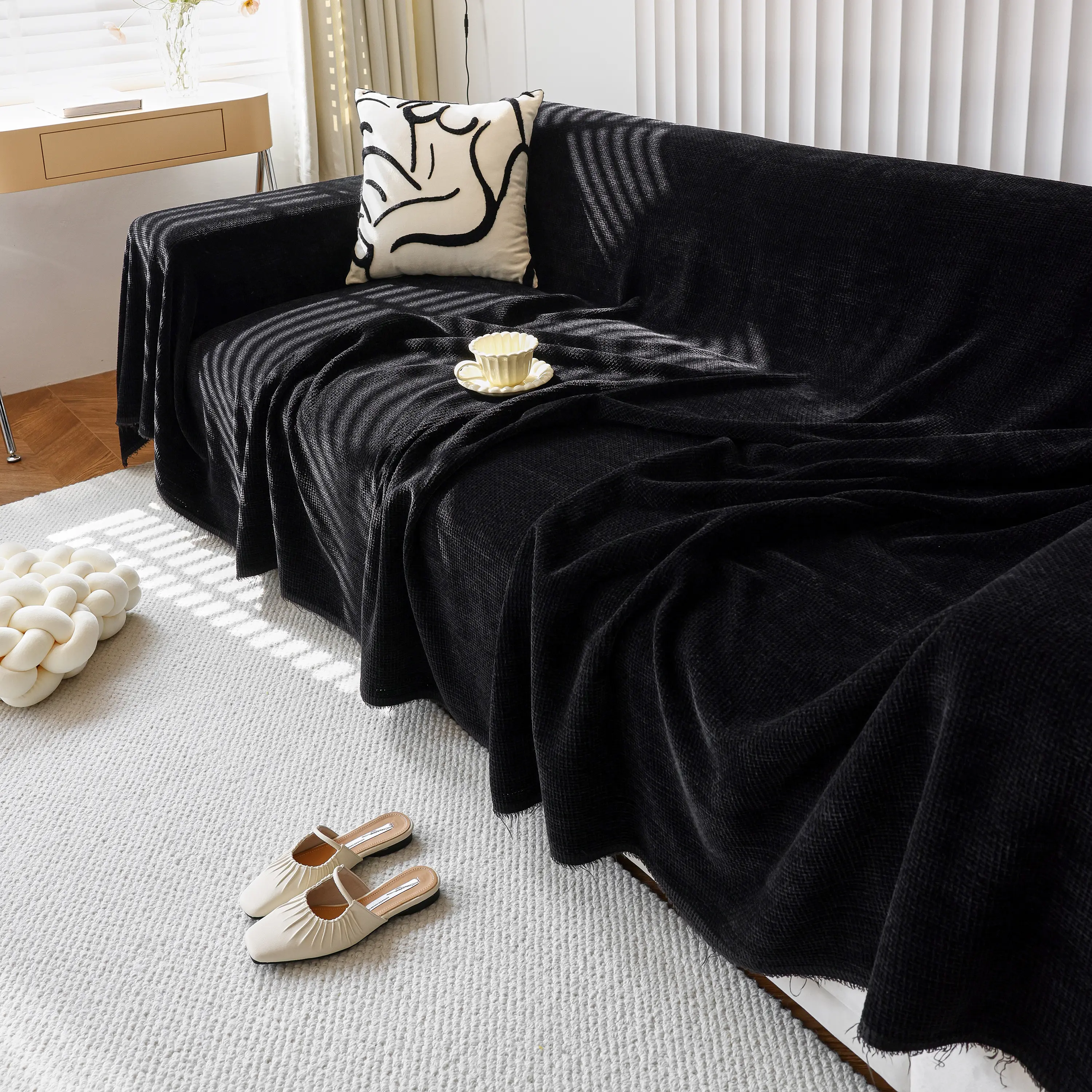 Chenille Thickened Solid Couch Blanket Throws, Reversible Couch Covers for Sectional Couches - Image 141