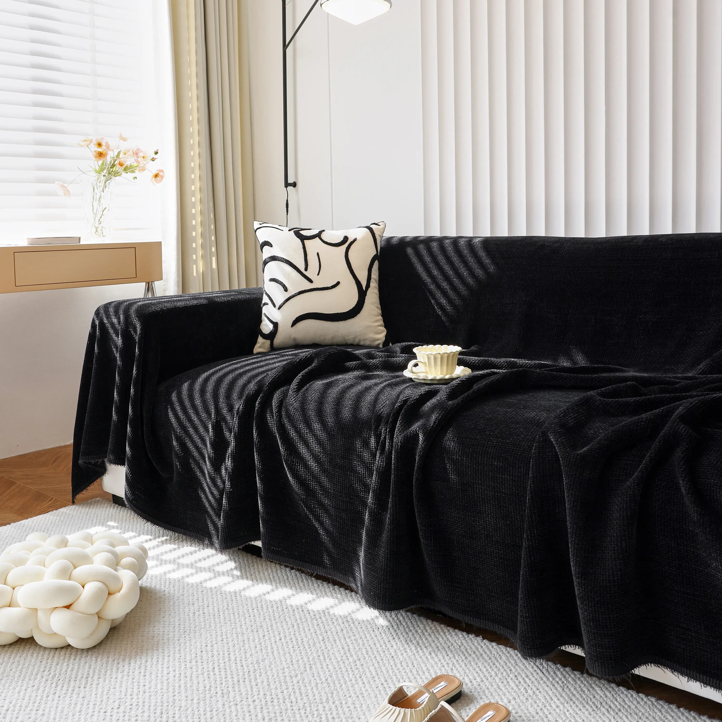 Chenille Thickened Solid Couch Blanket Throws, Reversible Couch Covers for Sectional Couches - Image 142