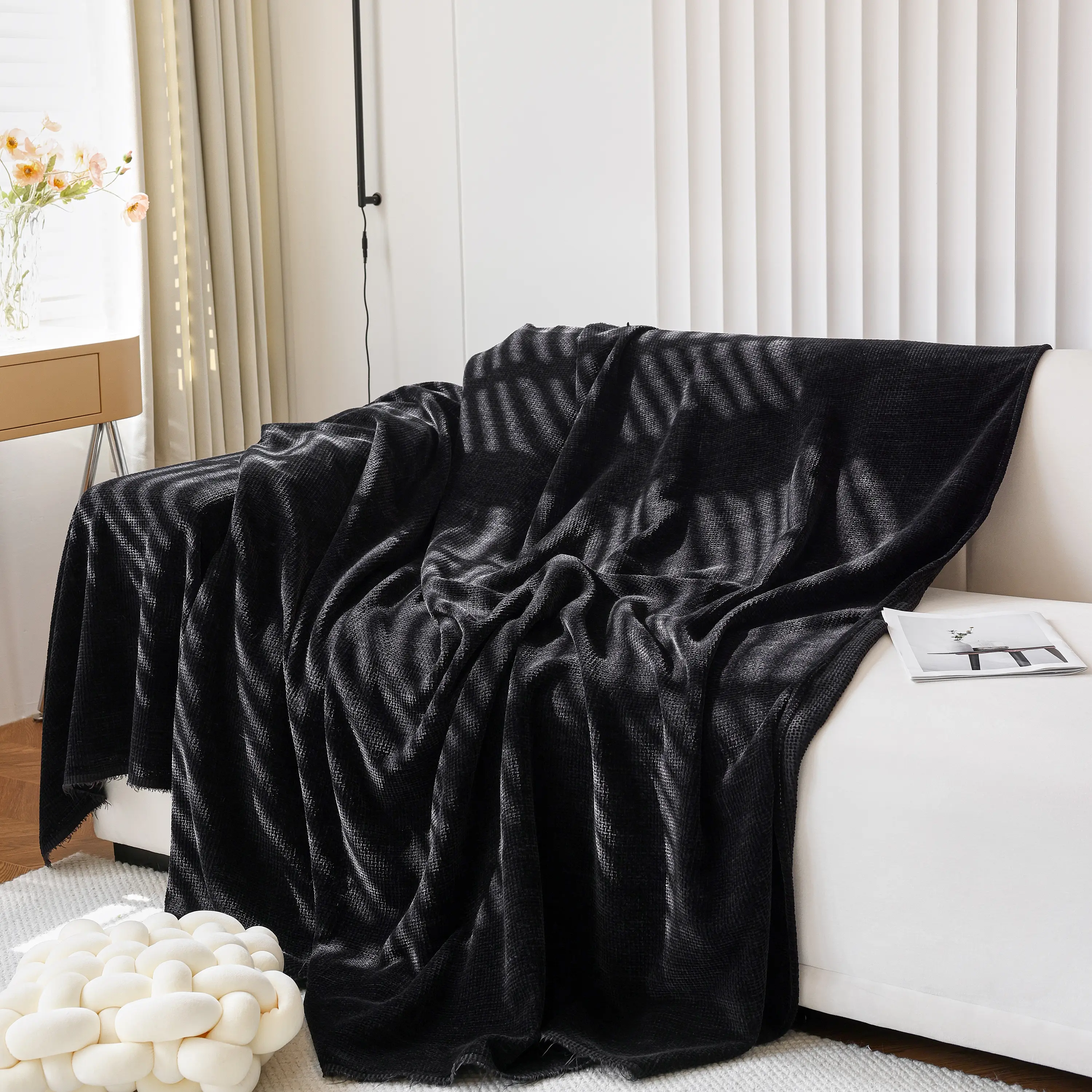 Chenille Thickened Solid Couch Blanket Throws, Reversible Couch Covers for Sectional Couches - Image 145