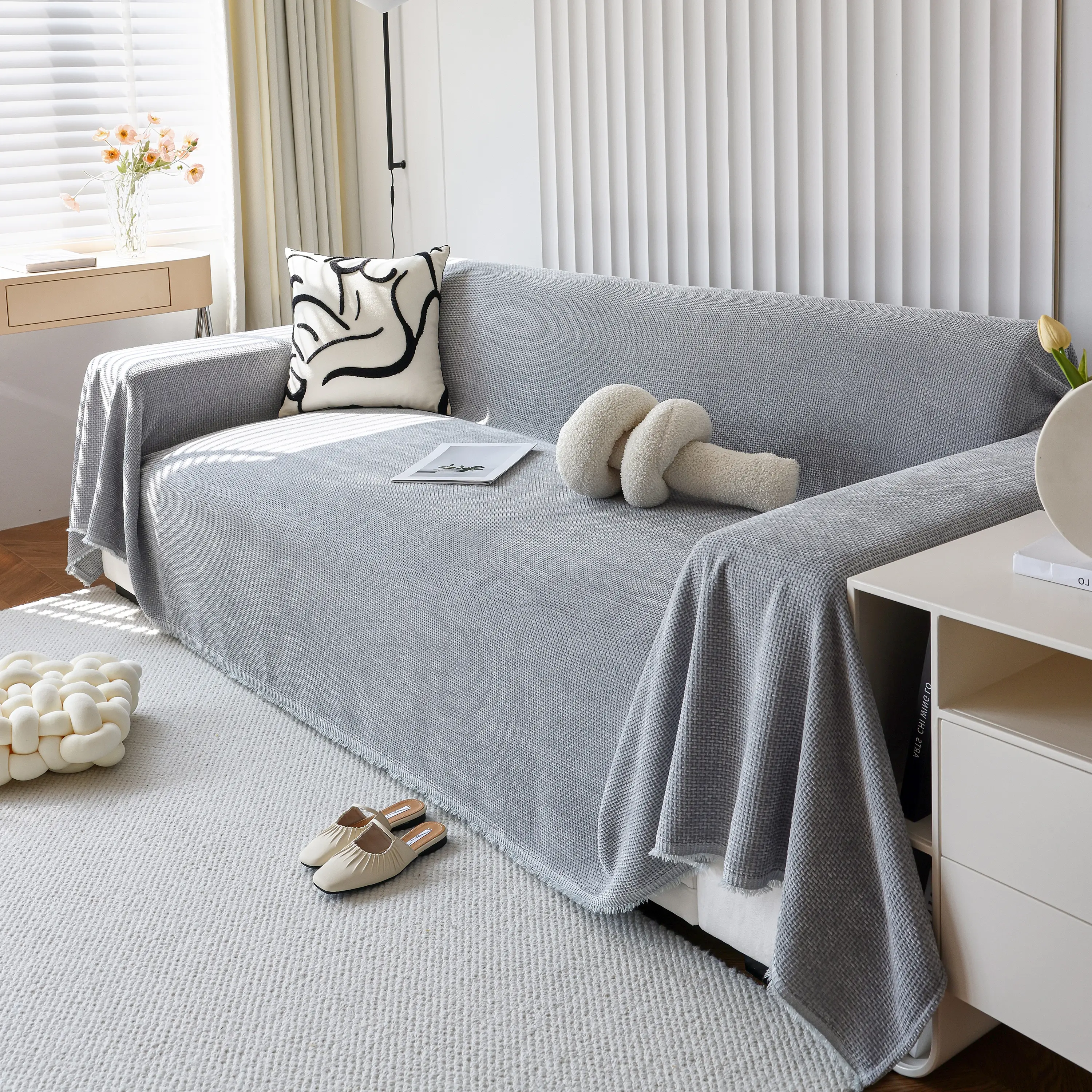 Chenille Thickened Solid Couch Blanket Throws, Reversible Couch Covers for Sectional Couches - Image 16