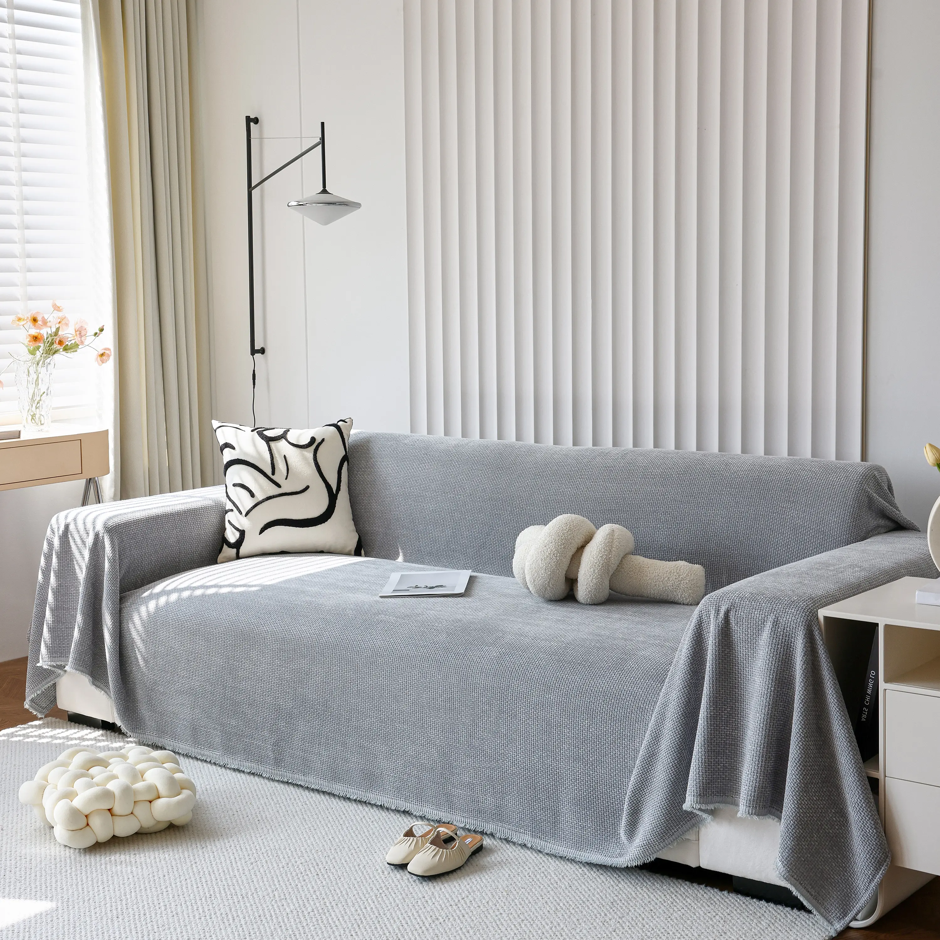 Chenille Thickened Solid Couch Blanket Throws, Reversible Couch Covers for Sectional Couches - Image 183