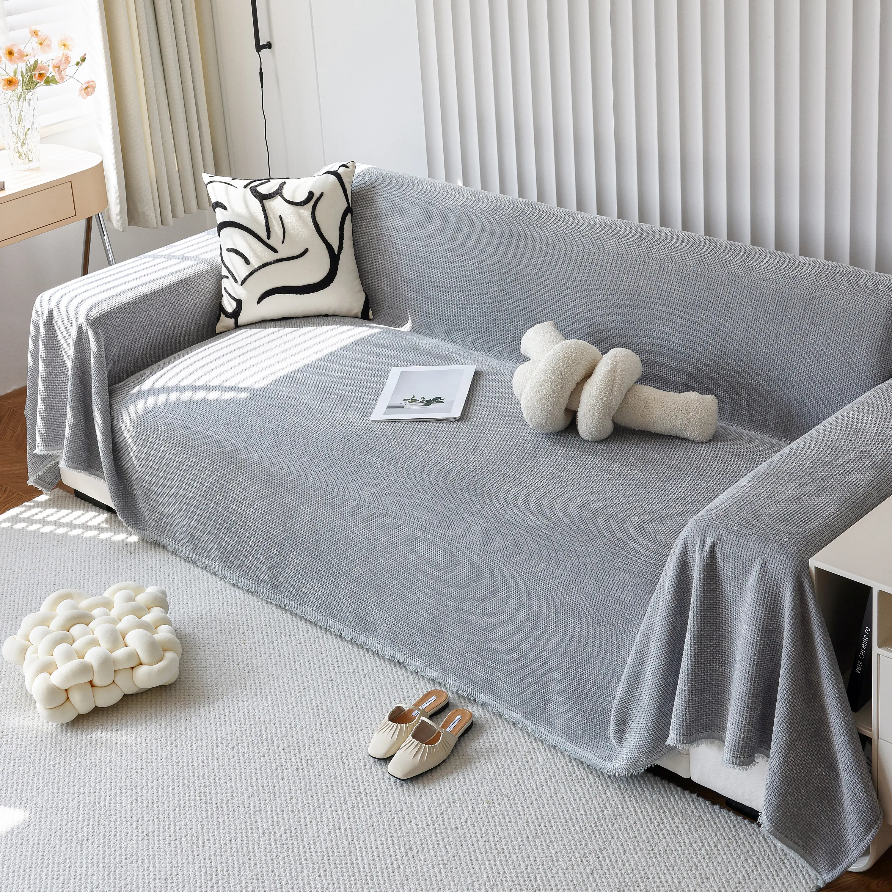 Chenille Thickened Solid Couch Blanket Throws, Reversible Couch Covers for Sectional Couches - Image 185