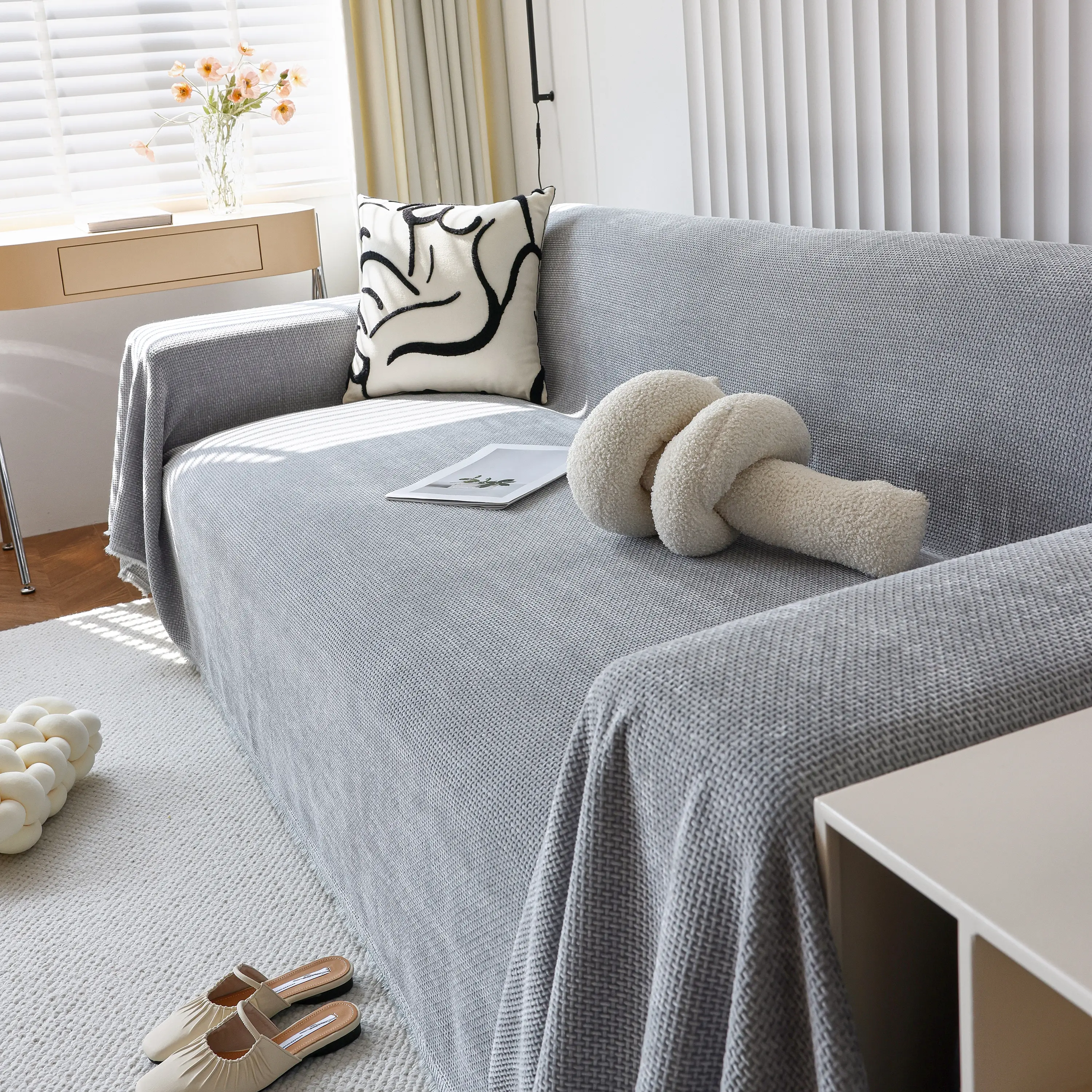 Chenille Thickened Solid Couch Blanket Throws, Reversible Couch Covers for Sectional Couches - Image 187