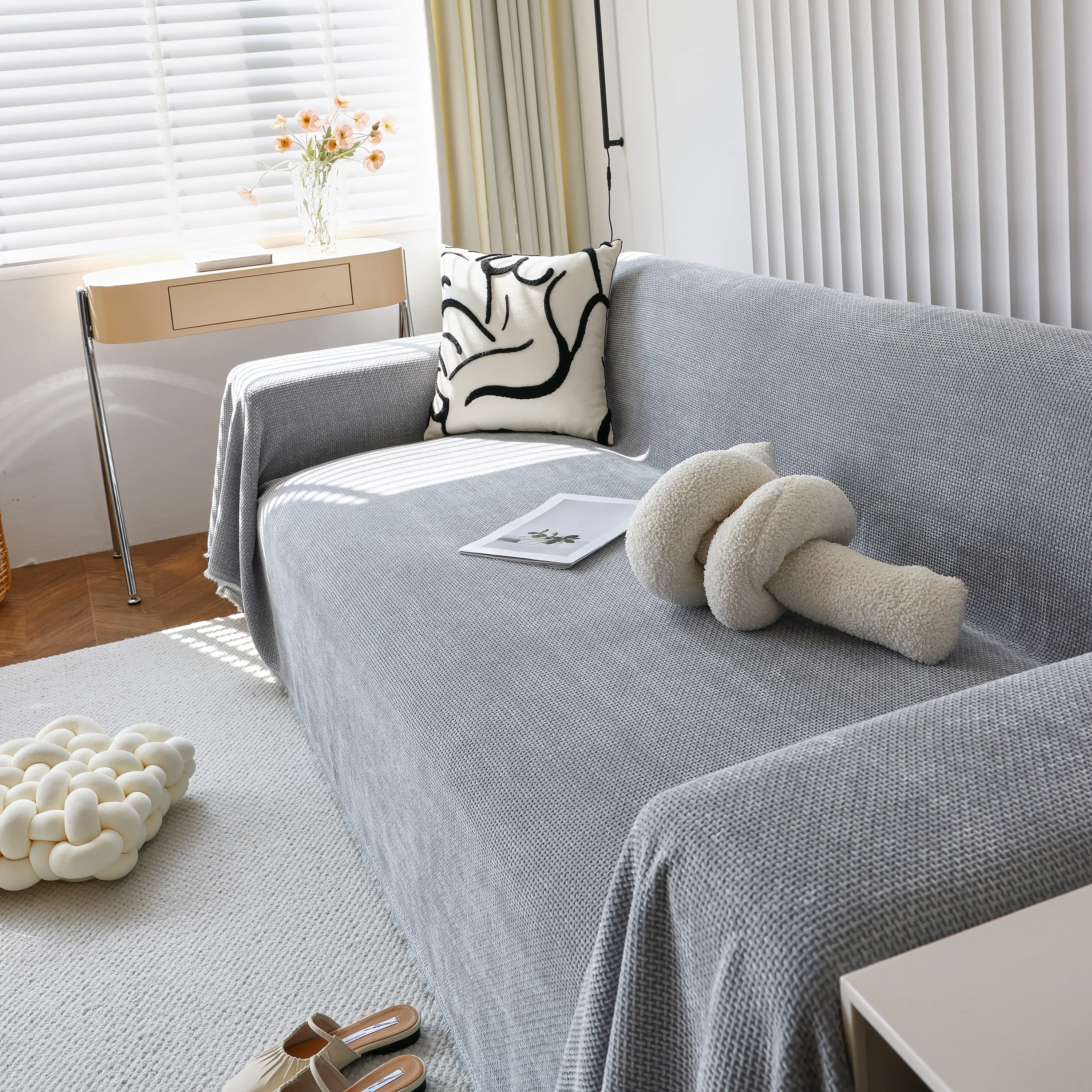 Chenille Thickened Solid Couch Blanket Throws, Reversible Couch Covers for Sectional Couches - Image 191