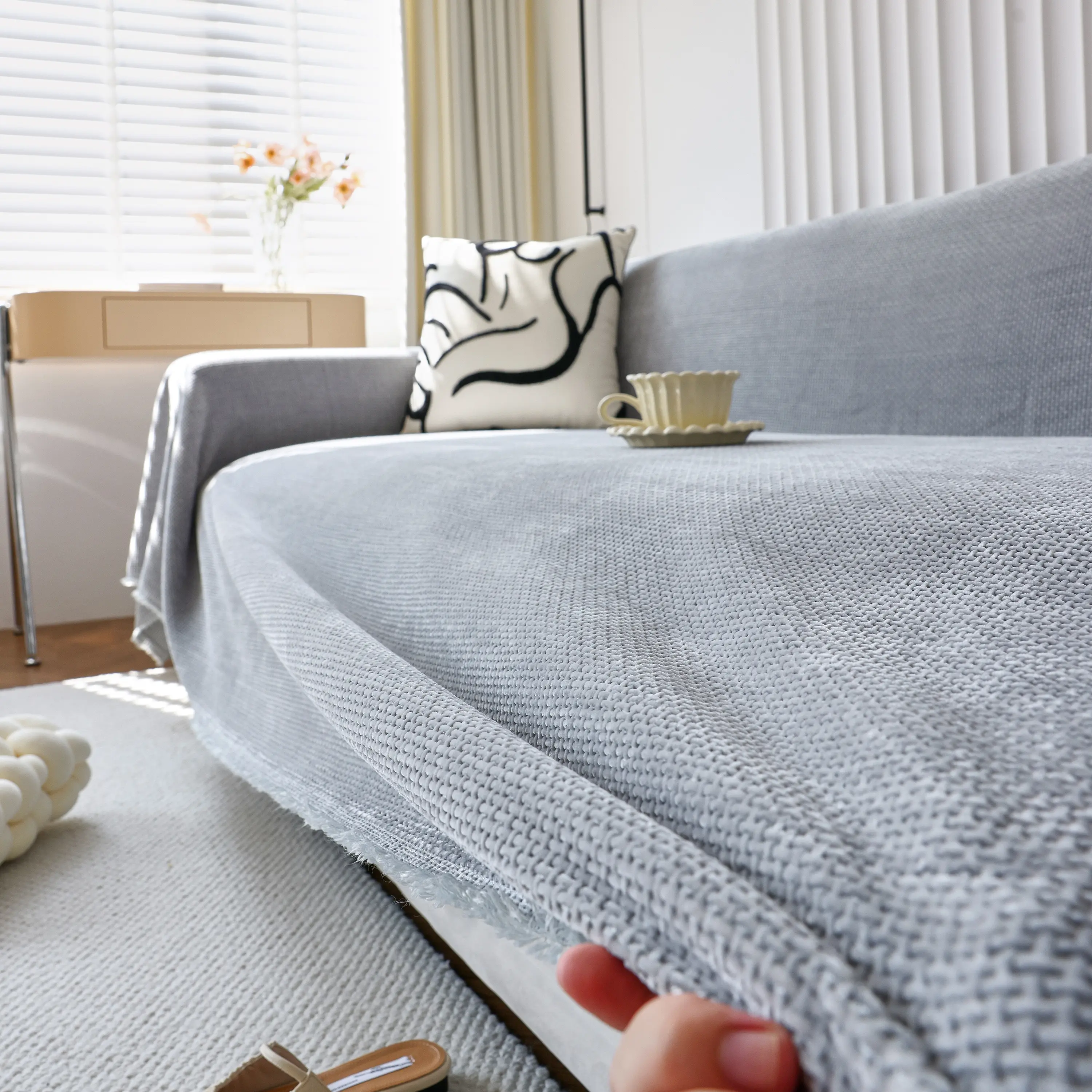 Chenille Thickened Solid Couch Blanket Throws, Reversible Couch Covers for Sectional Couches - Image 194