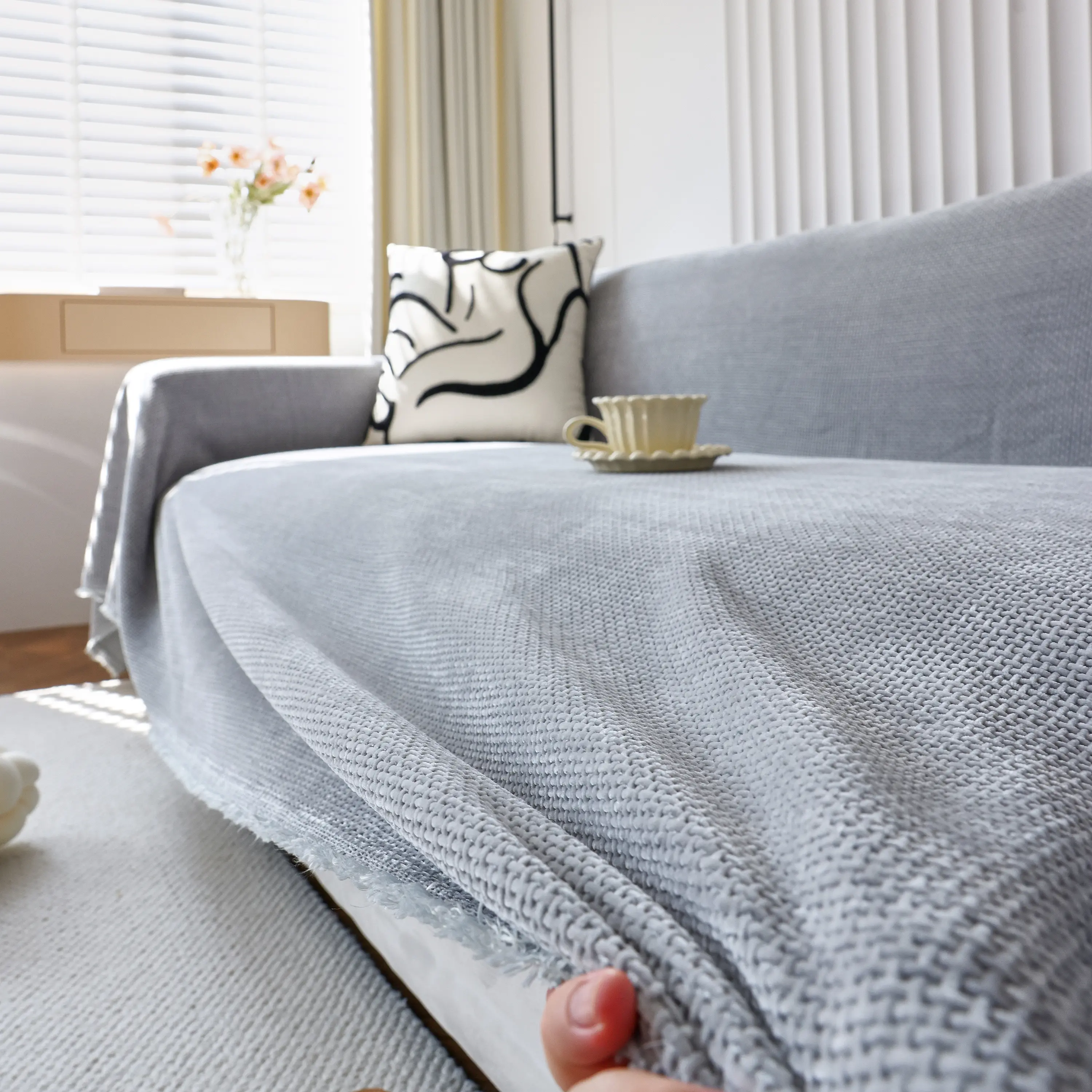 Chenille Thickened Solid Couch Blanket Throws, Reversible Couch Covers for Sectional Couches - Image 195