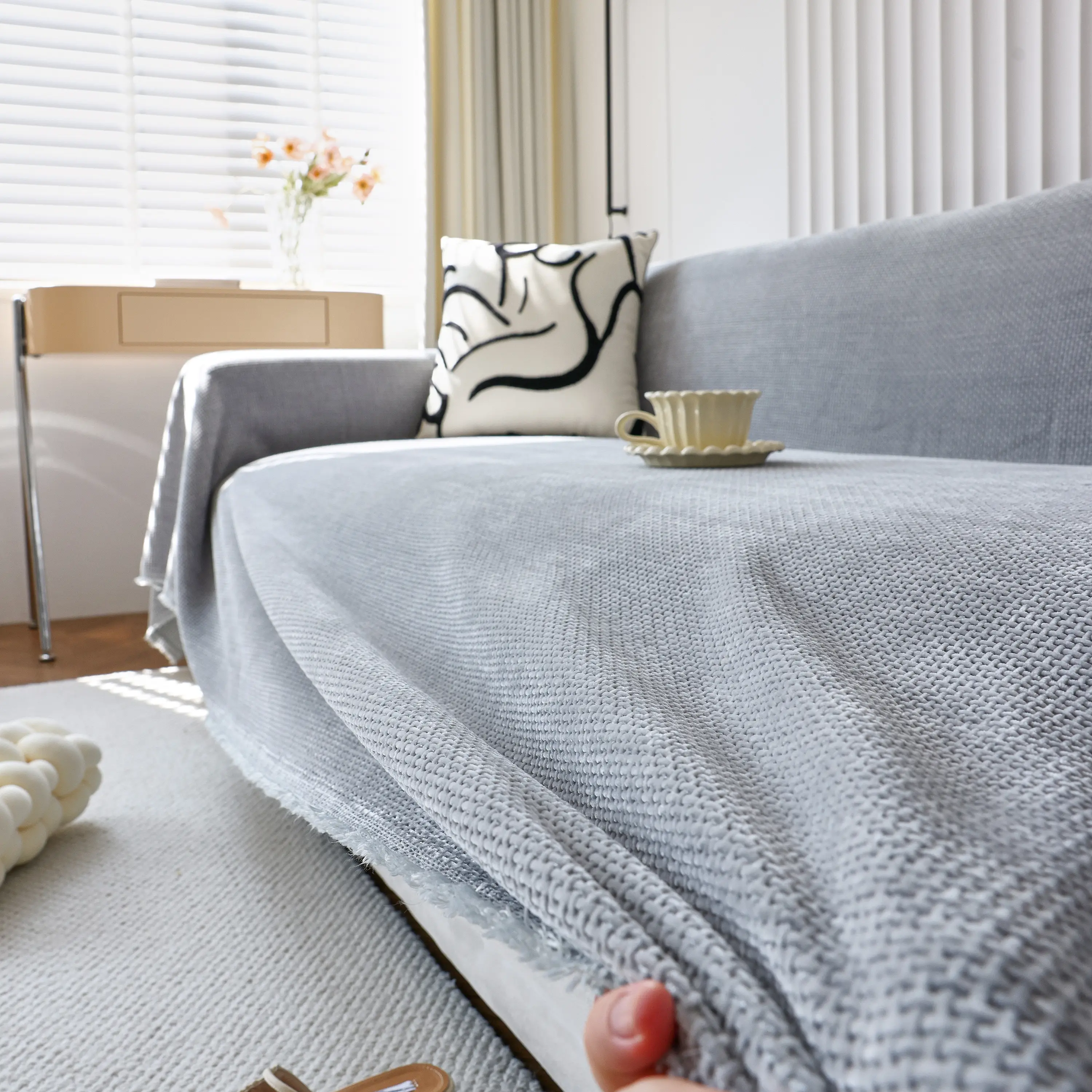 Chenille Thickened Solid Couch Blanket Throws, Reversible Couch Covers for Sectional Couches - Image 196
