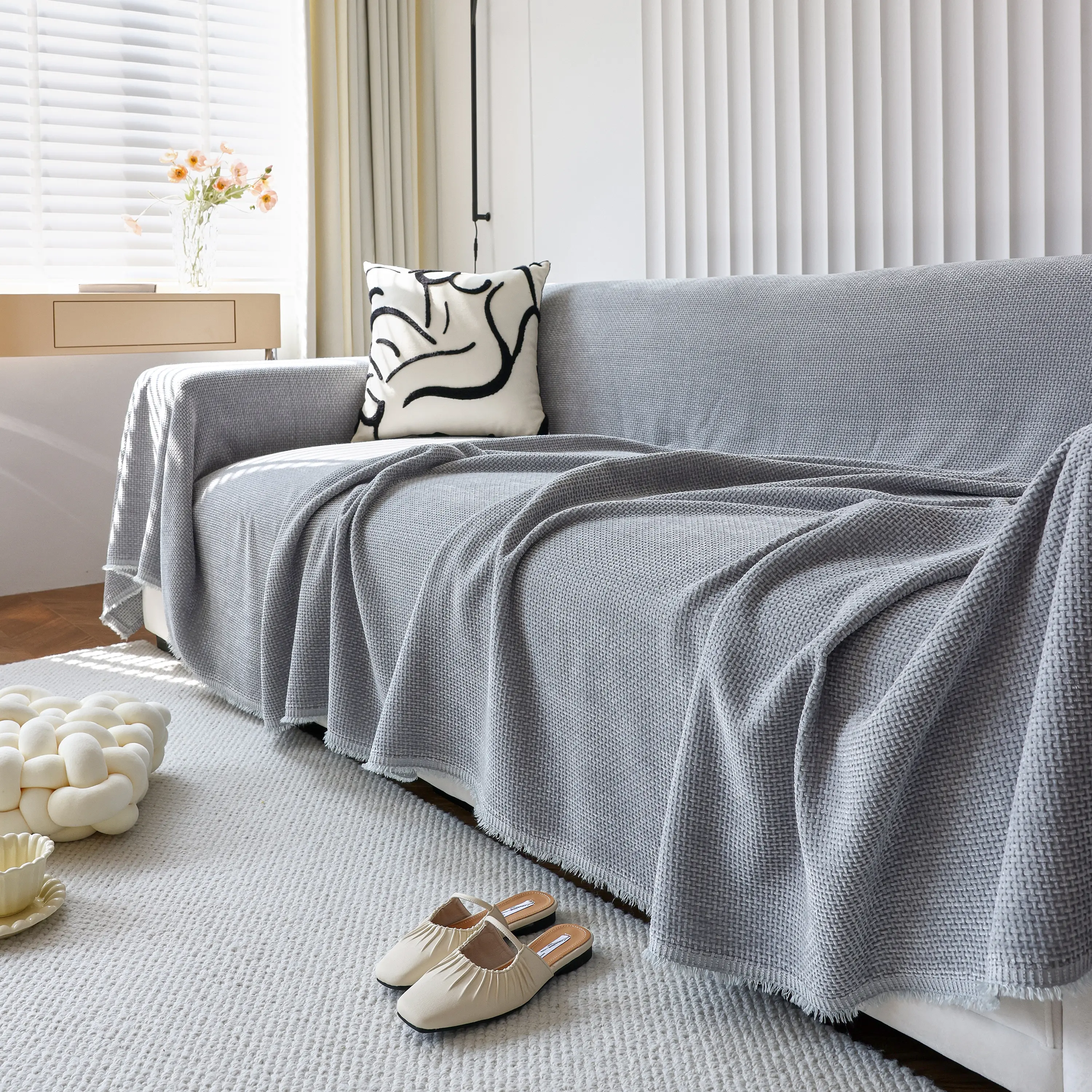 Chenille Thickened Solid Couch Blanket Throws, Reversible Couch Covers for Sectional Couches - Image 198