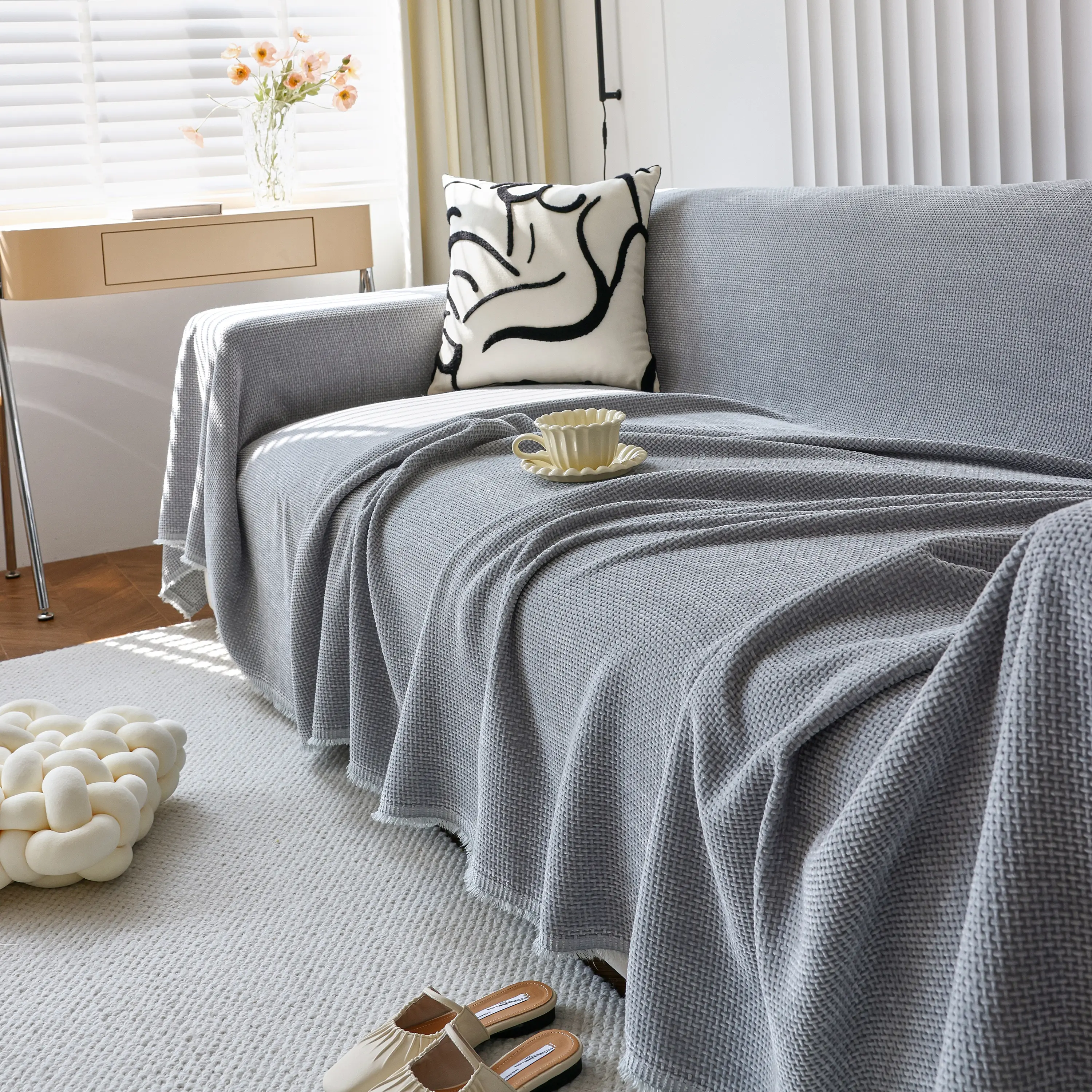 Chenille Thickened Solid Couch Blanket Throws, Reversible Couch Covers for Sectional Couches - Image 199