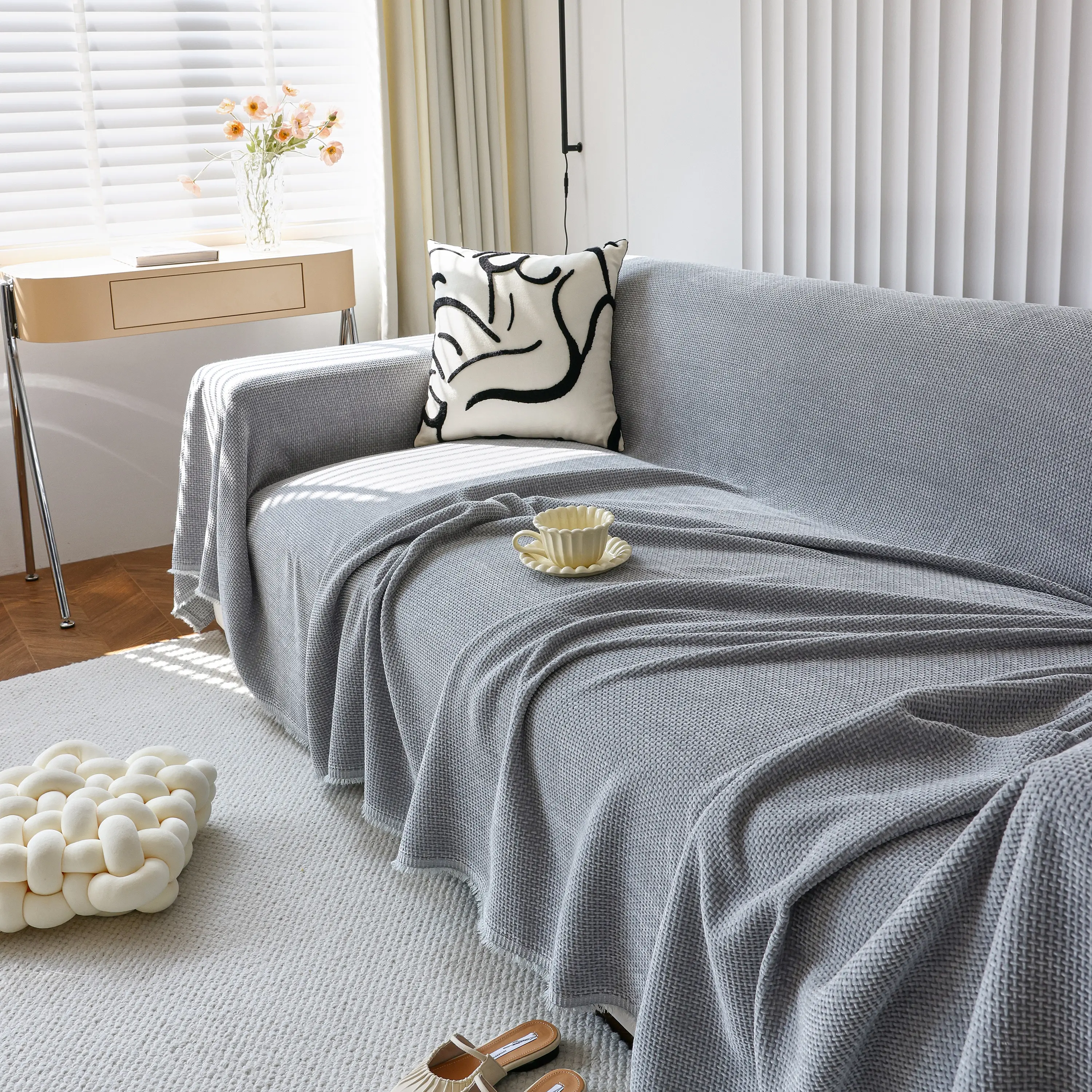 Chenille Thickened Solid Couch Blanket Throws, Reversible Couch Covers for Sectional Couches - Image 200