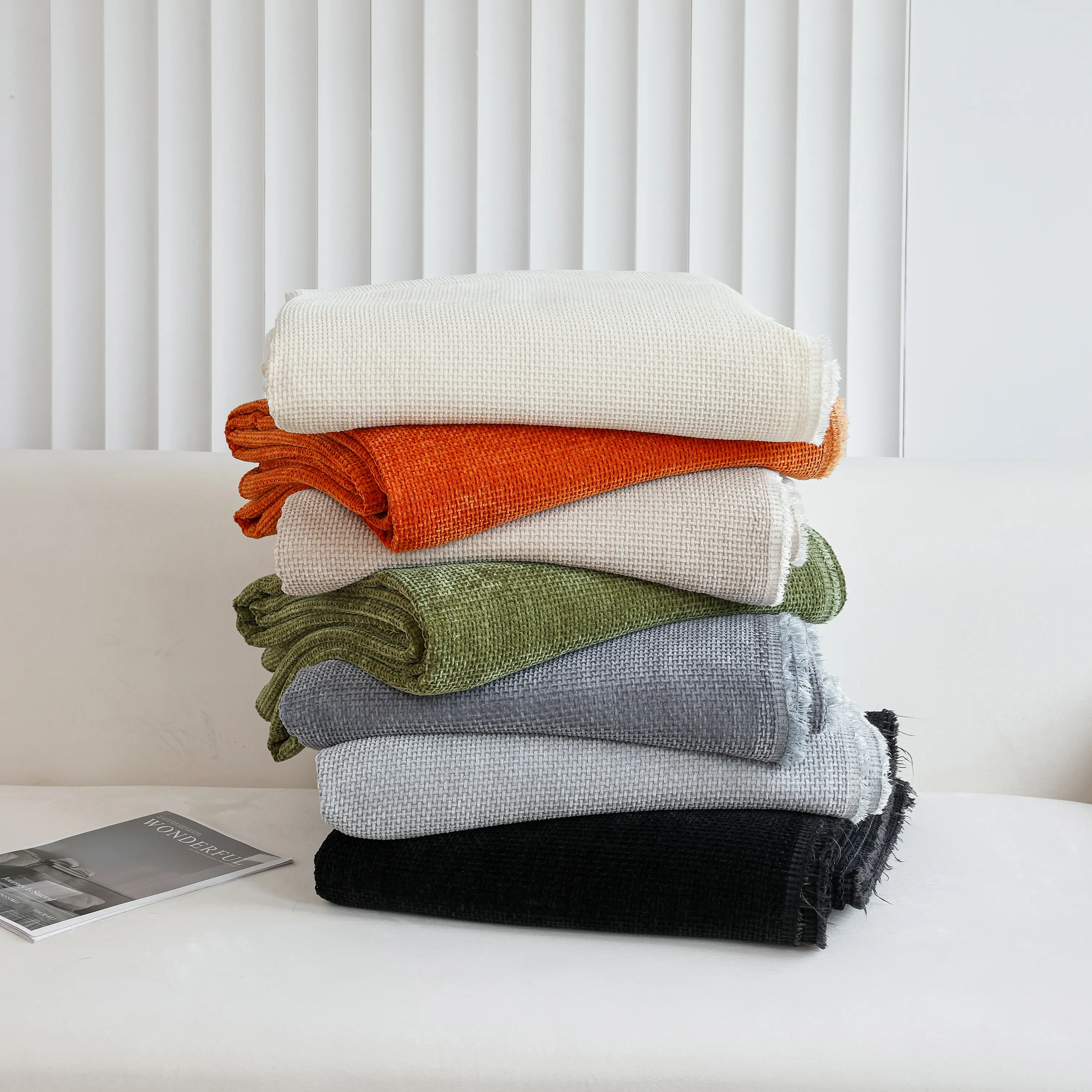 Chenille Thickened Solid Couch Blanket Throws, Reversible Couch Covers for Sectional Couches - Image 214
