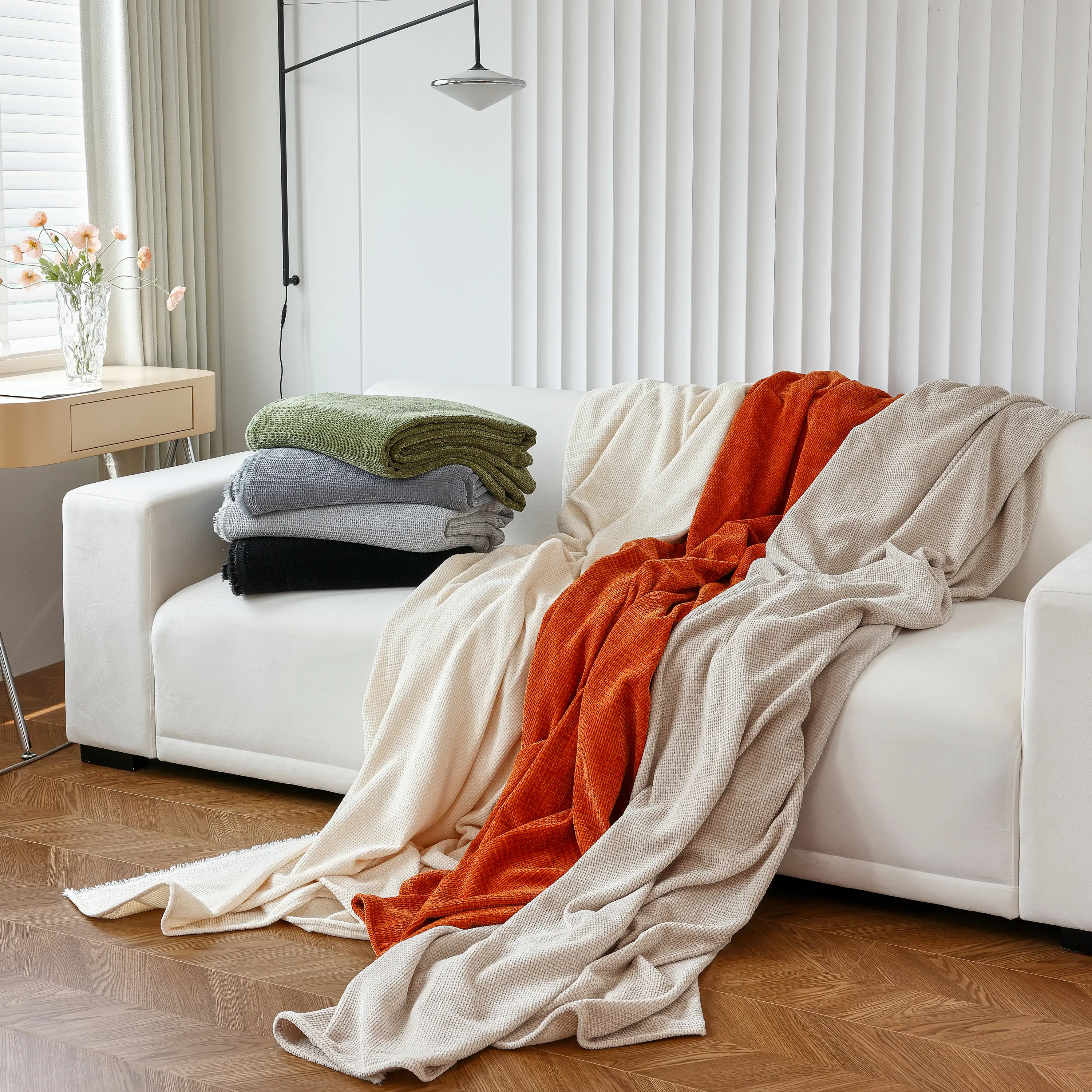 Chenille Thickened Solid Couch Blanket Throws, Reversible Couch Covers for Sectional Couches - Image 216
