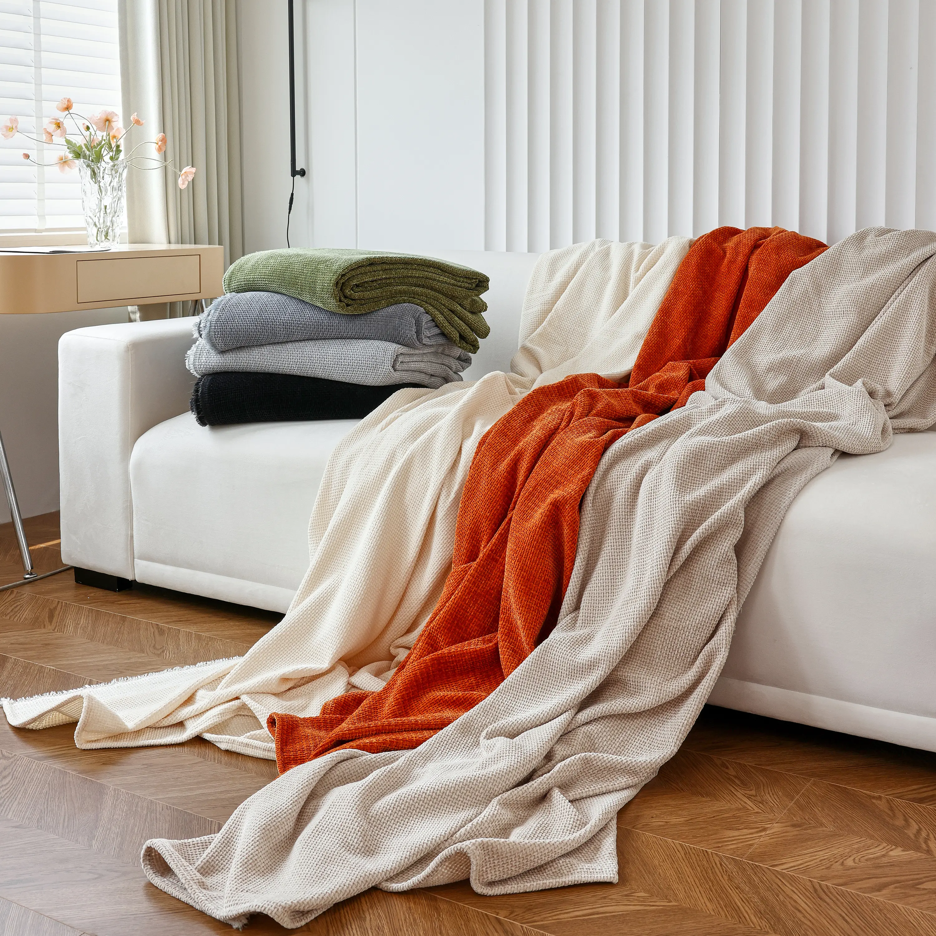 Chenille Thickened Solid Couch Blanket Throws, Reversible Couch Covers for Sectional Couches - Image 218
