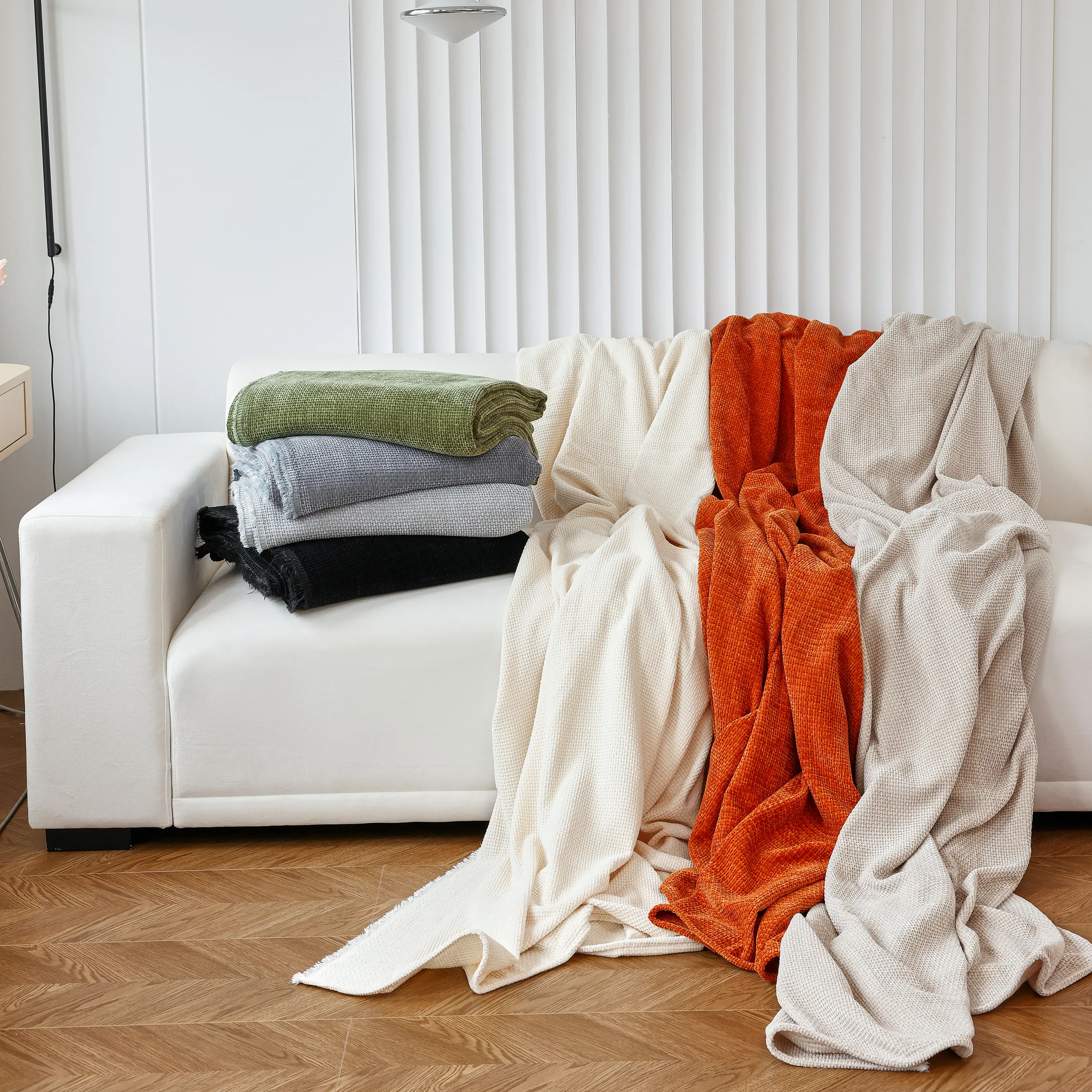 Chenille Thickened Solid Couch Blanket Throws, Reversible Couch Covers for Sectional Couches - Image 220