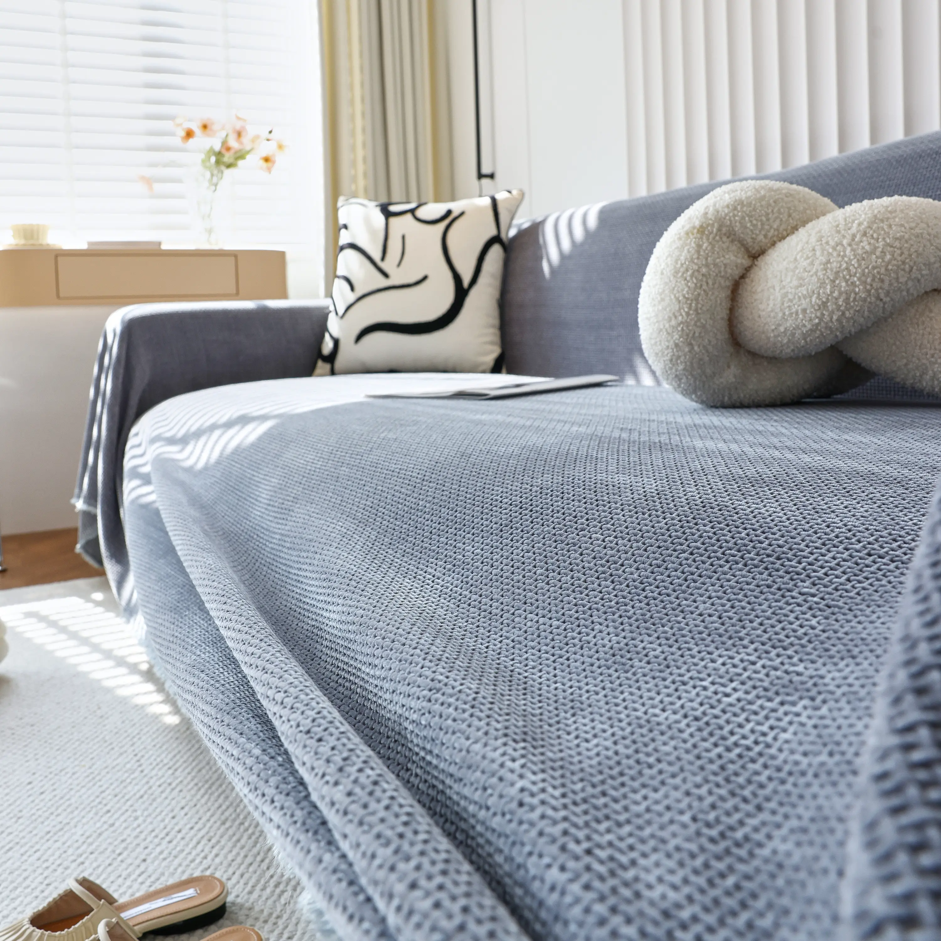 Chenille Thickened Solid Couch Blanket Throws, Reversible Couch Covers for Sectional Couches - Image 33