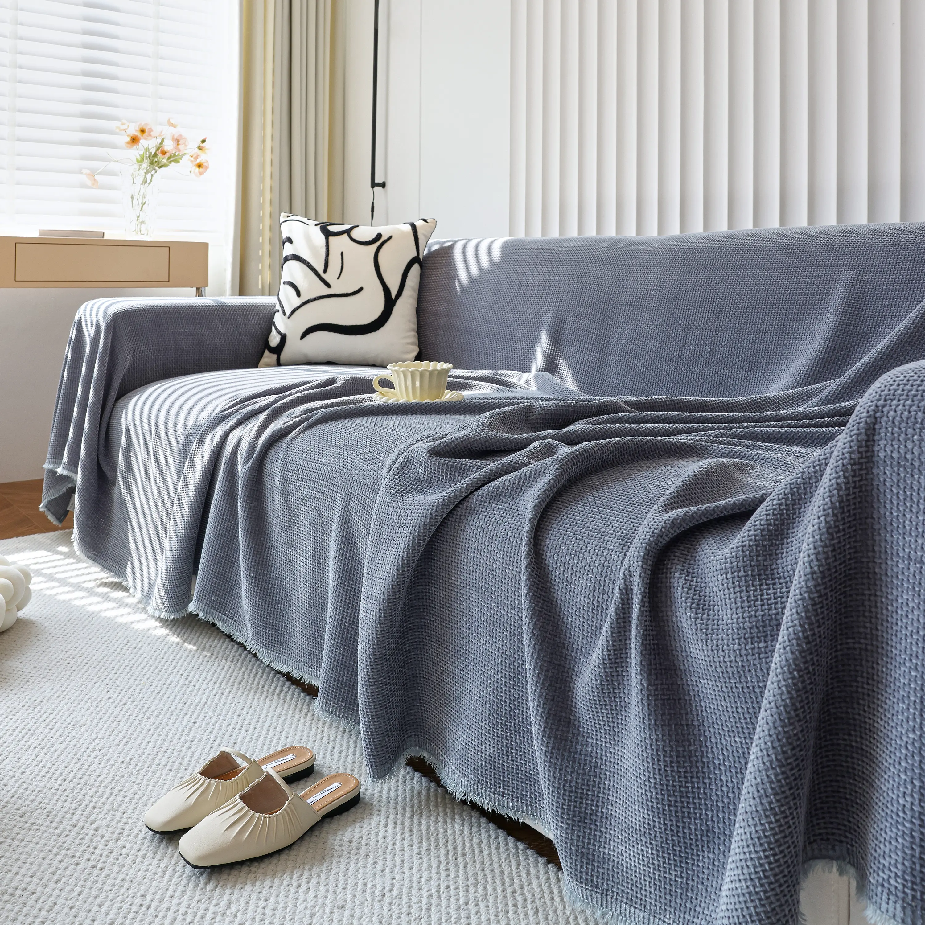 Chenille Thickened Solid Couch Blanket Throws, Reversible Couch Covers for Sectional Couches - Image 34