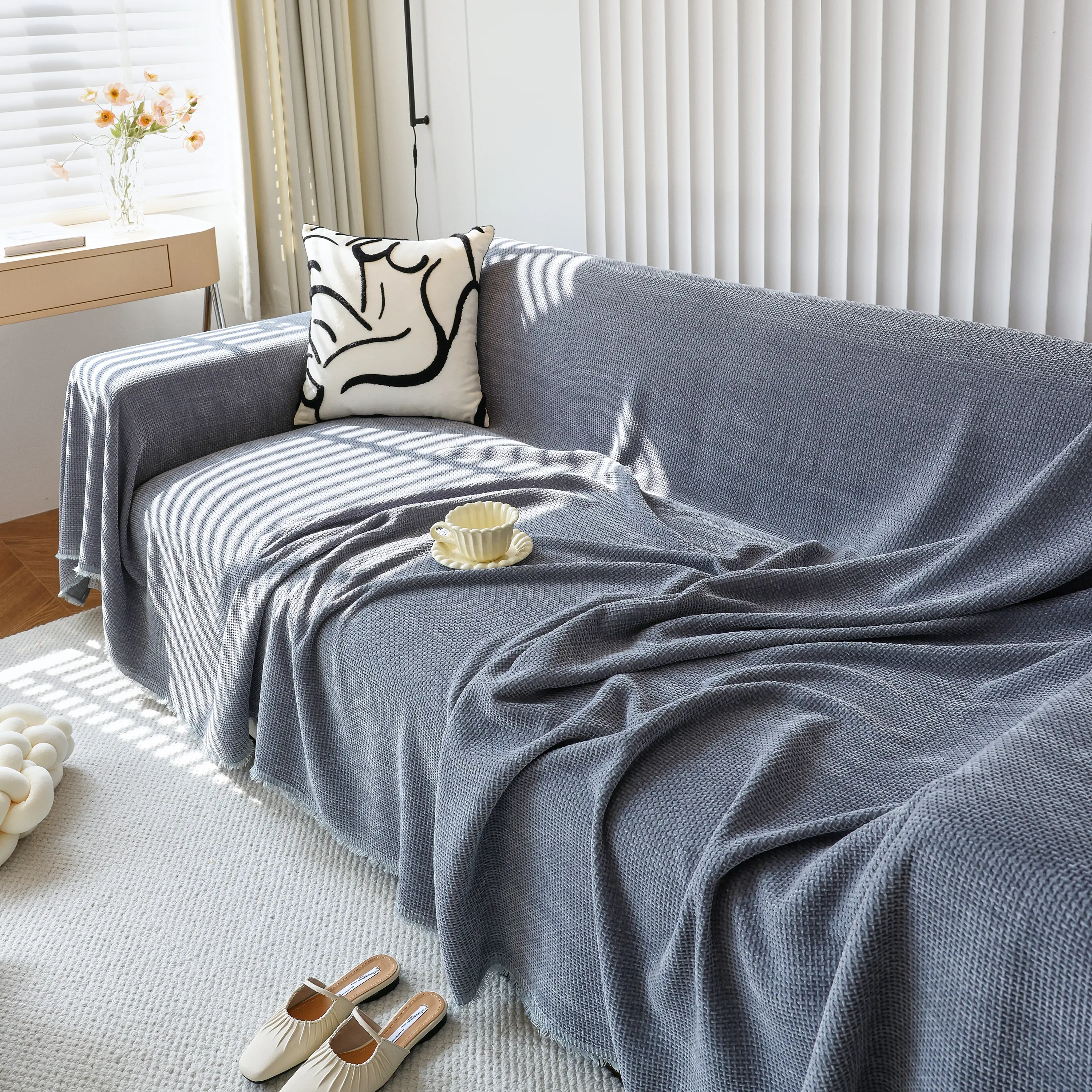 Chenille Thickened Solid Couch Blanket Throws, Reversible Couch Covers for Sectional Couches - Image 35