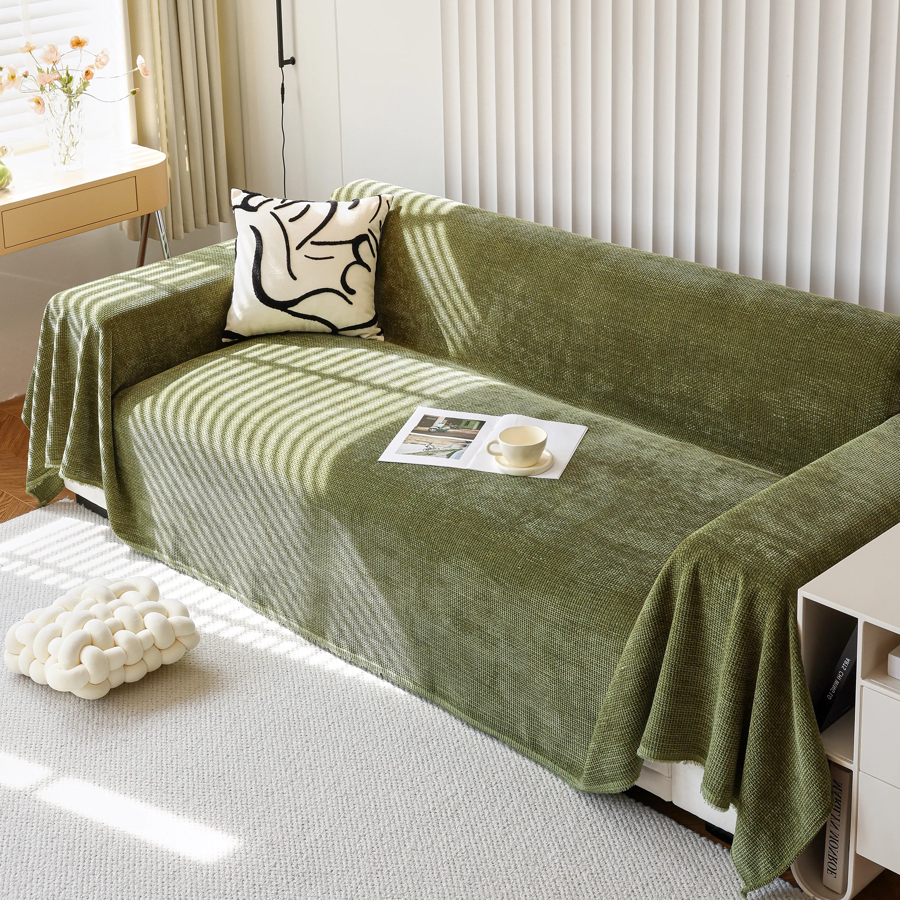 Chenille Thickened Solid Couch Blanket Throws, Reversible Couch Covers for Sectional Couches - Image 44