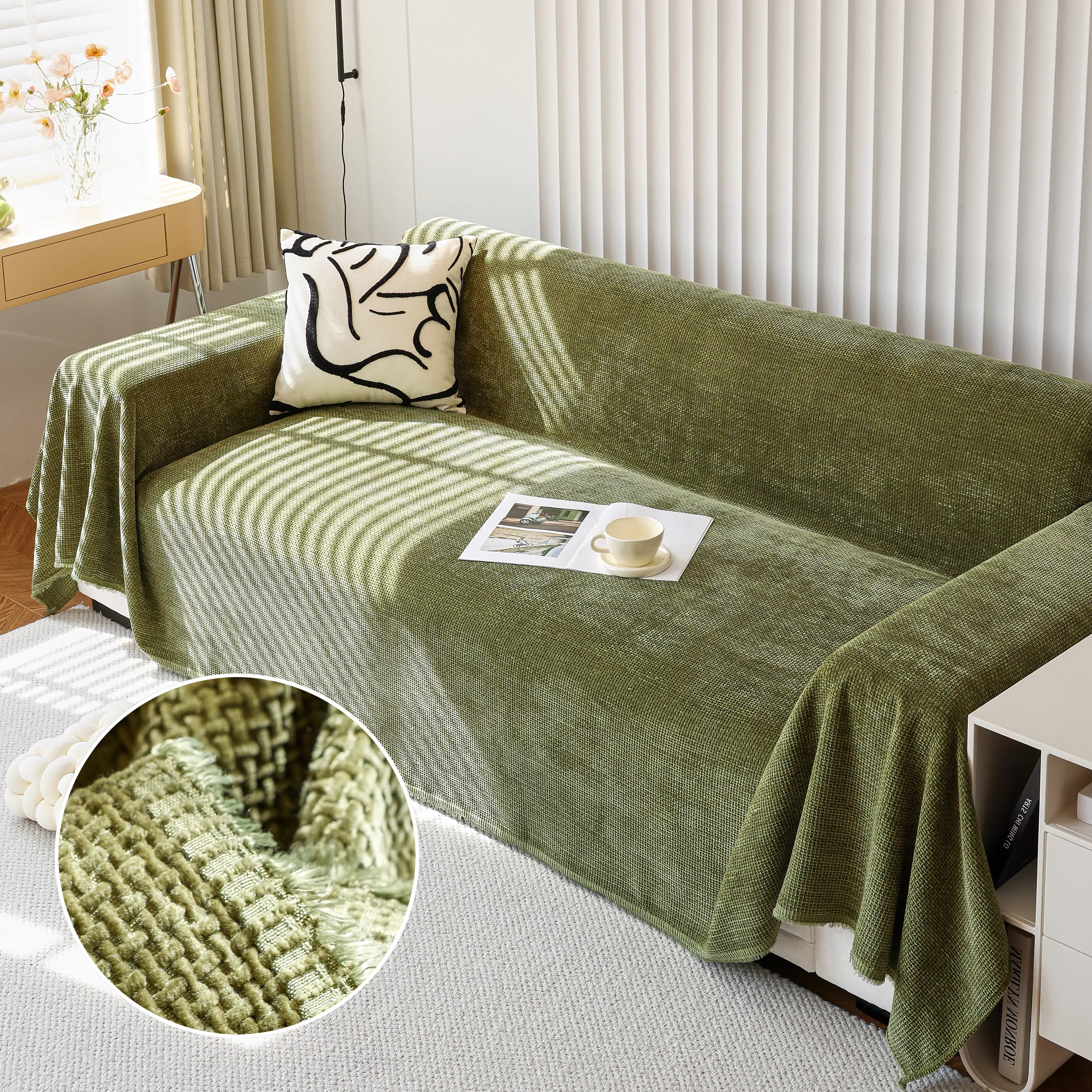 Chenille Thickened Solid Couch Blanket Throws, Reversible Couch Covers for Sectional Couches - Image 45