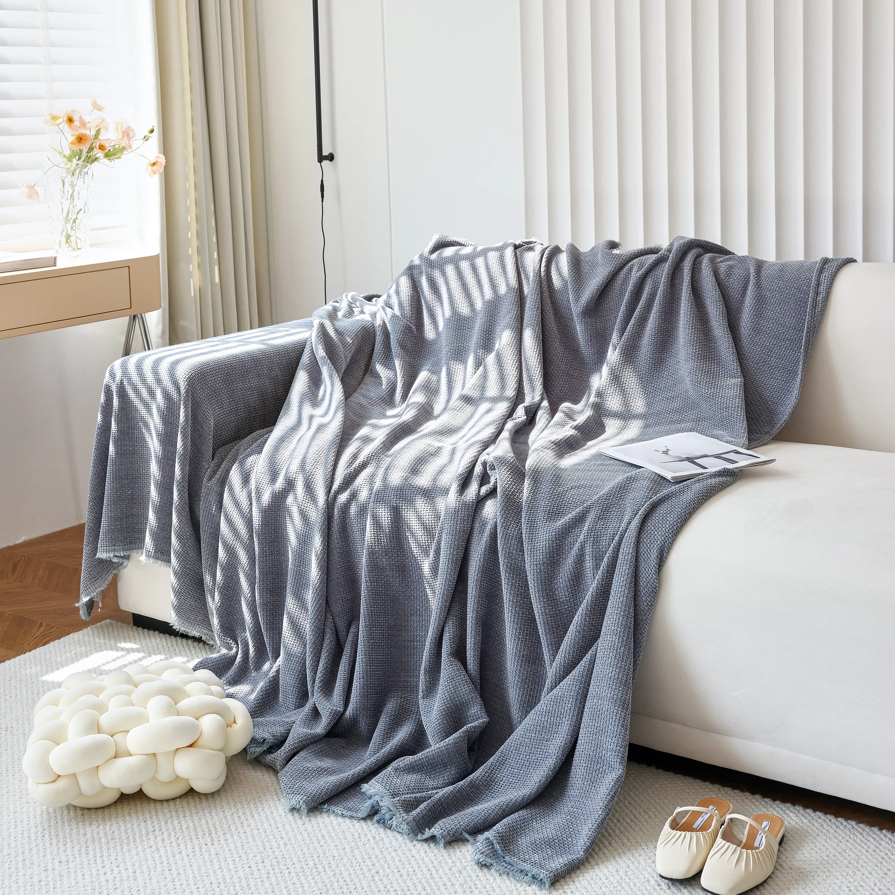 Chenille Thickened Solid Couch Blanket Throws, Reversible Couch Covers for Sectional Couches - Image 8
