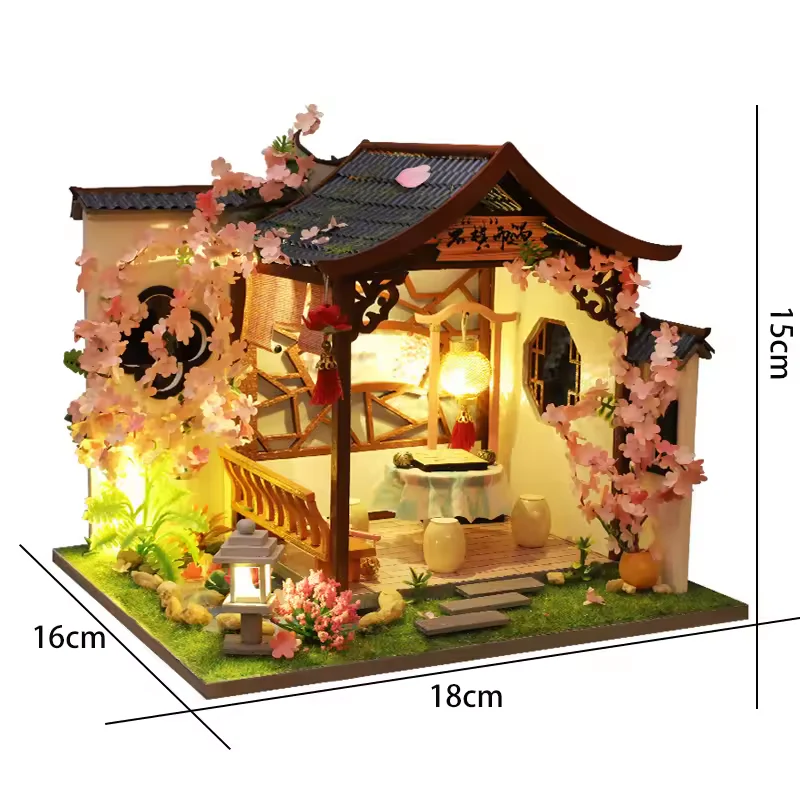 Cherry Blossom Dollhouse Kit - Miniature Wizardi Roombox Kit with LED Light F07M51-77-HL005-A - Image 2