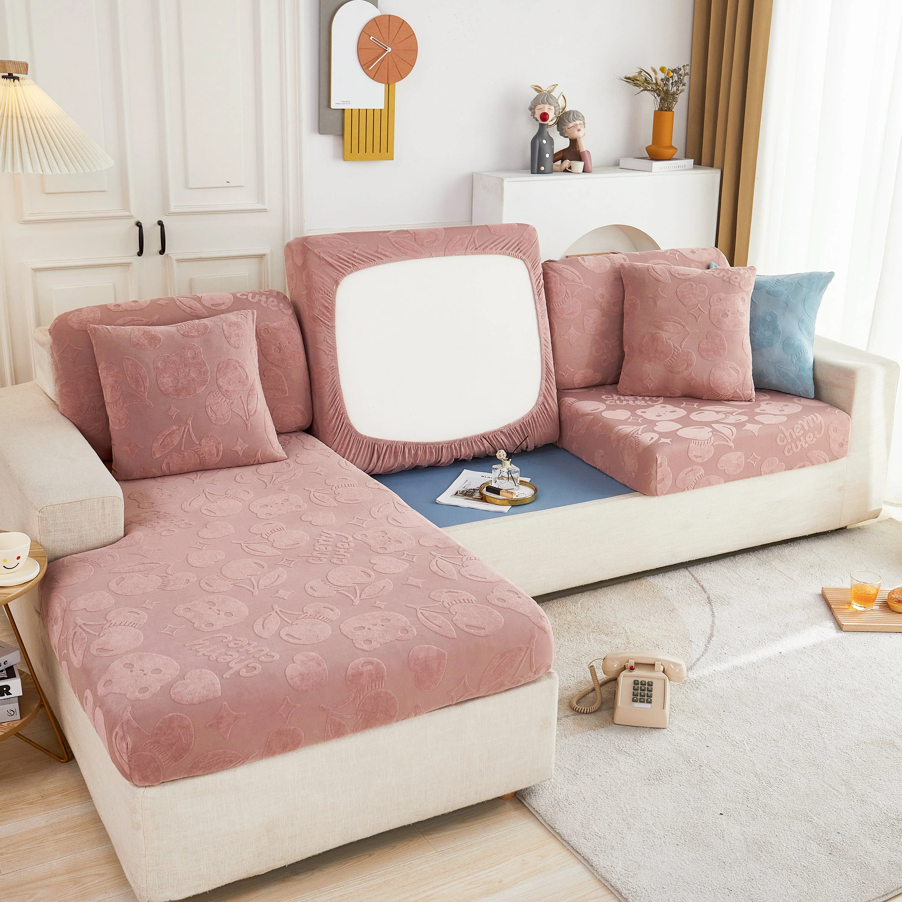 Cherry Cute Cooling Silk Fabric Stretch Couch Cushion Covers, Non-Slip Furniture Protector for Kids - Image 10