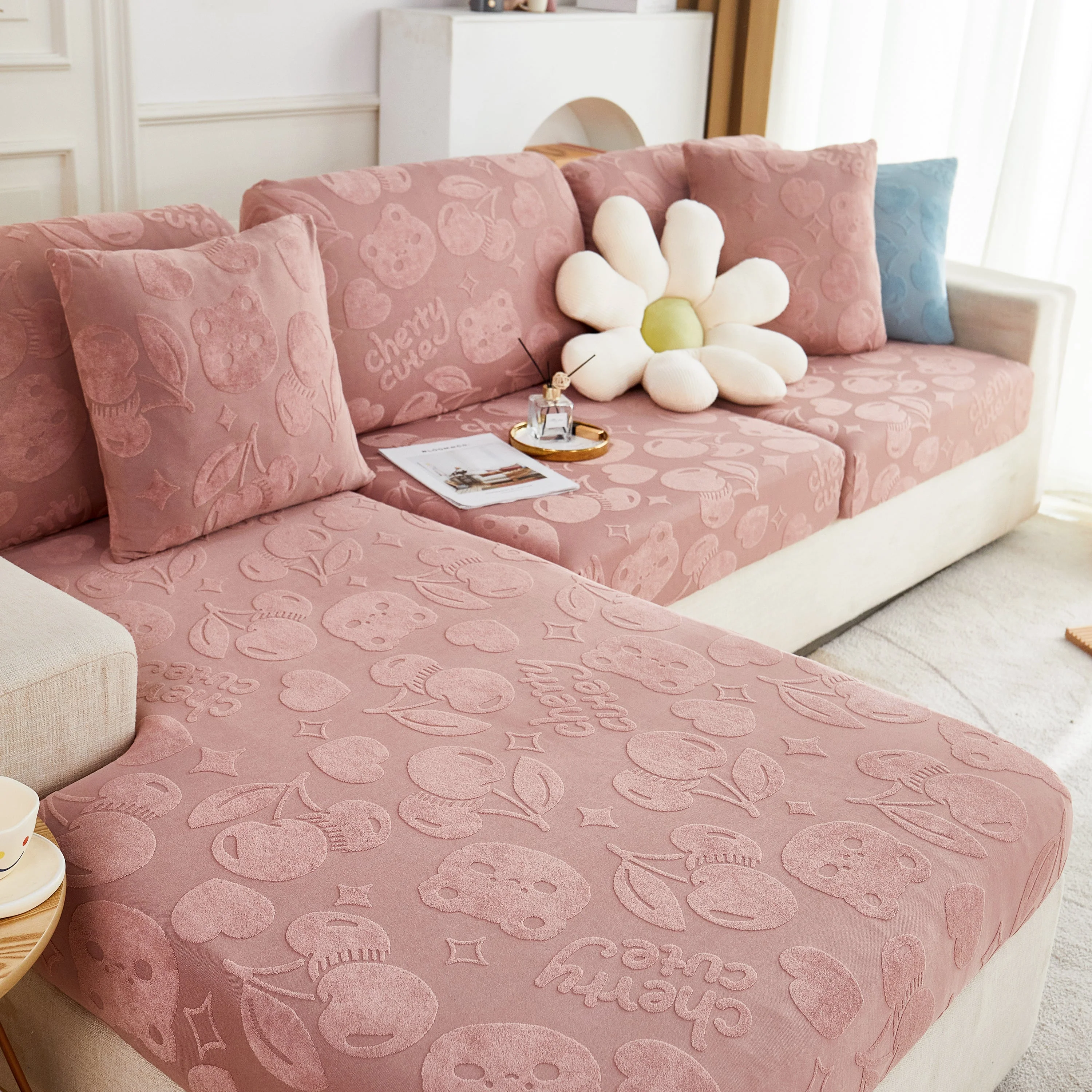 Cherry Cute Cooling Silk Fabric Stretch Couch Cushion Covers, Non-Slip Furniture Protector for Kids - Image 11