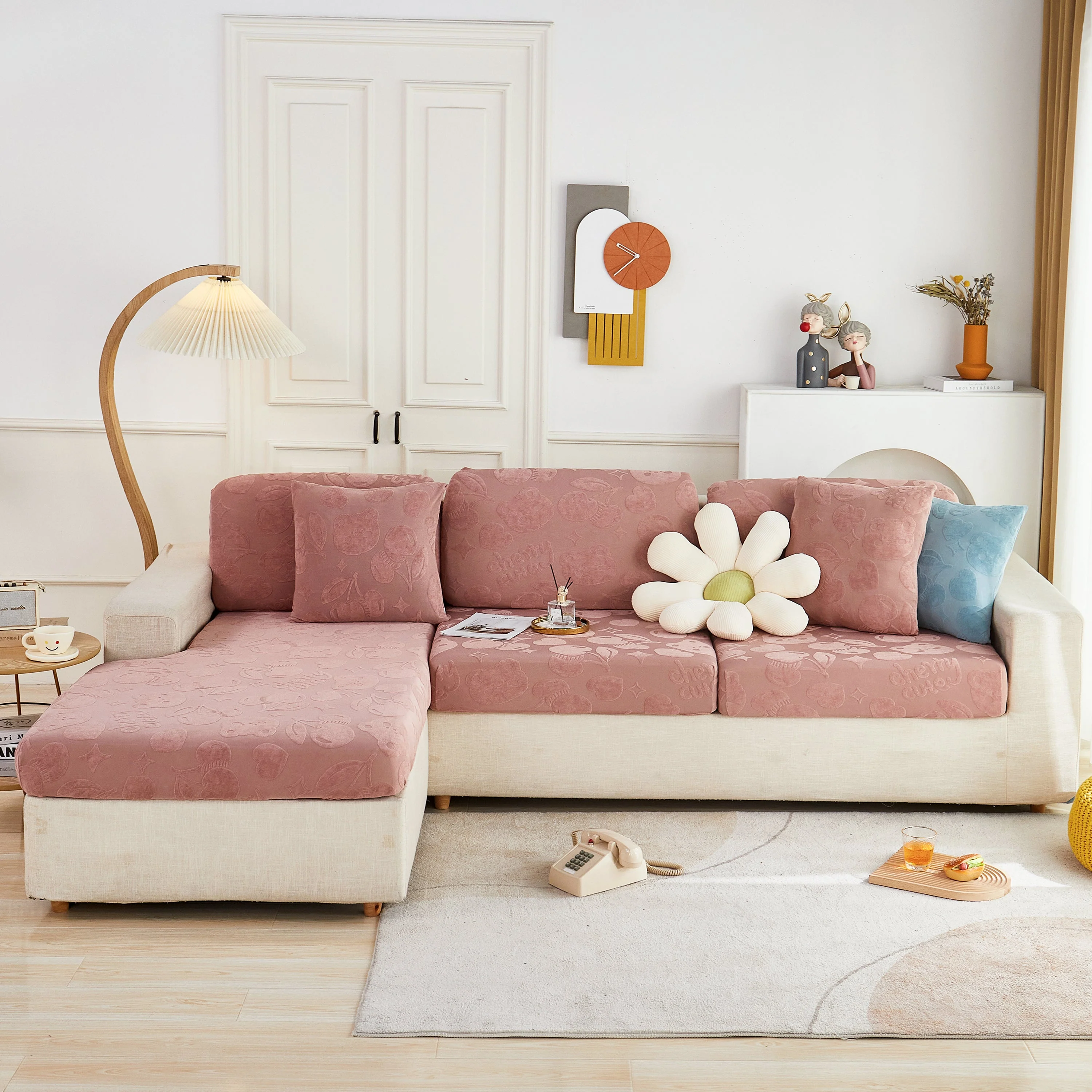 Cherry Cute Cooling Silk Fabric Stretch Couch Cushion Covers, Non-Slip Furniture Protector for Kids - Image 12