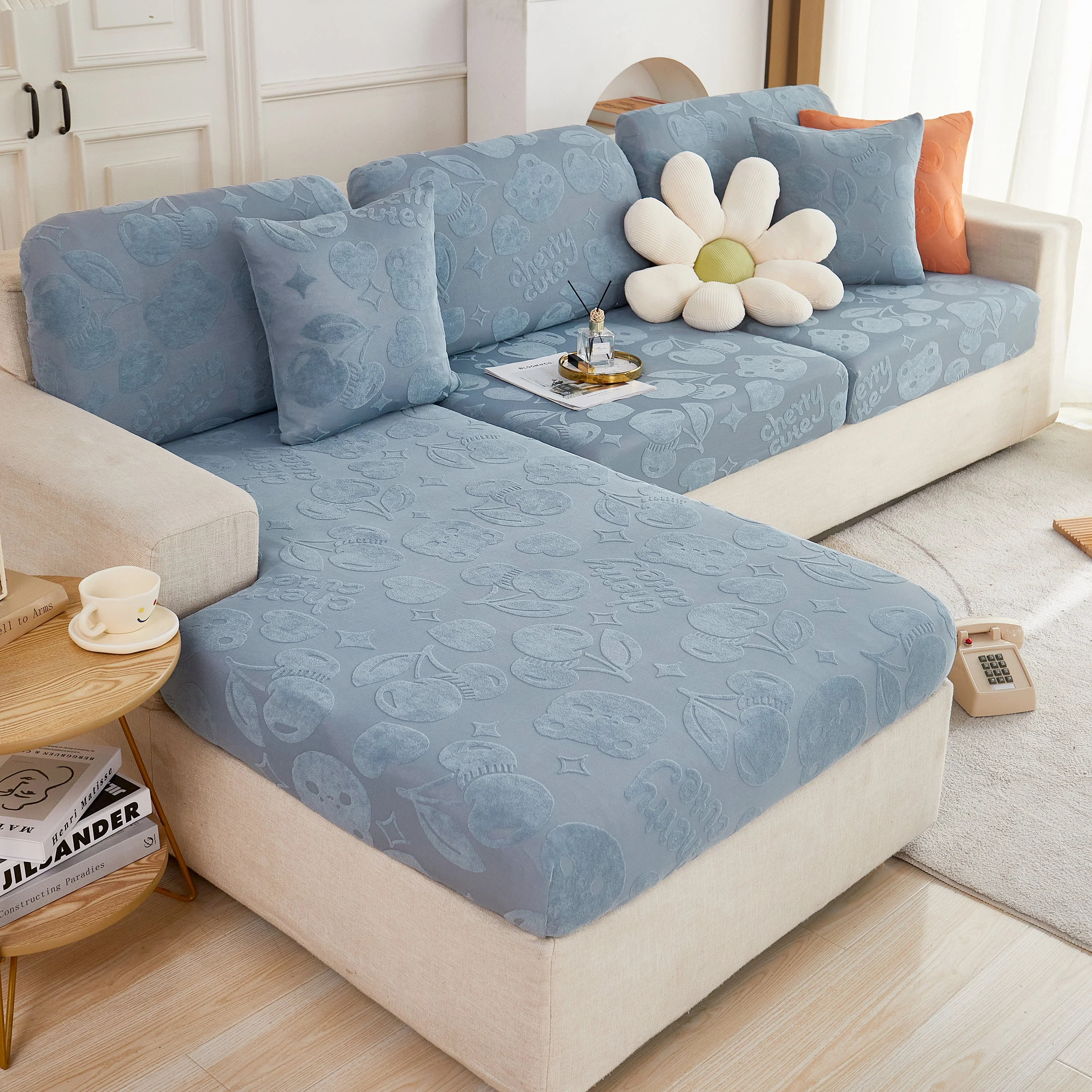 Cherry Cute Cooling Silk Fabric Stretch Couch Cushion Covers, Non-Slip Furniture Protector for Kids - Image 14