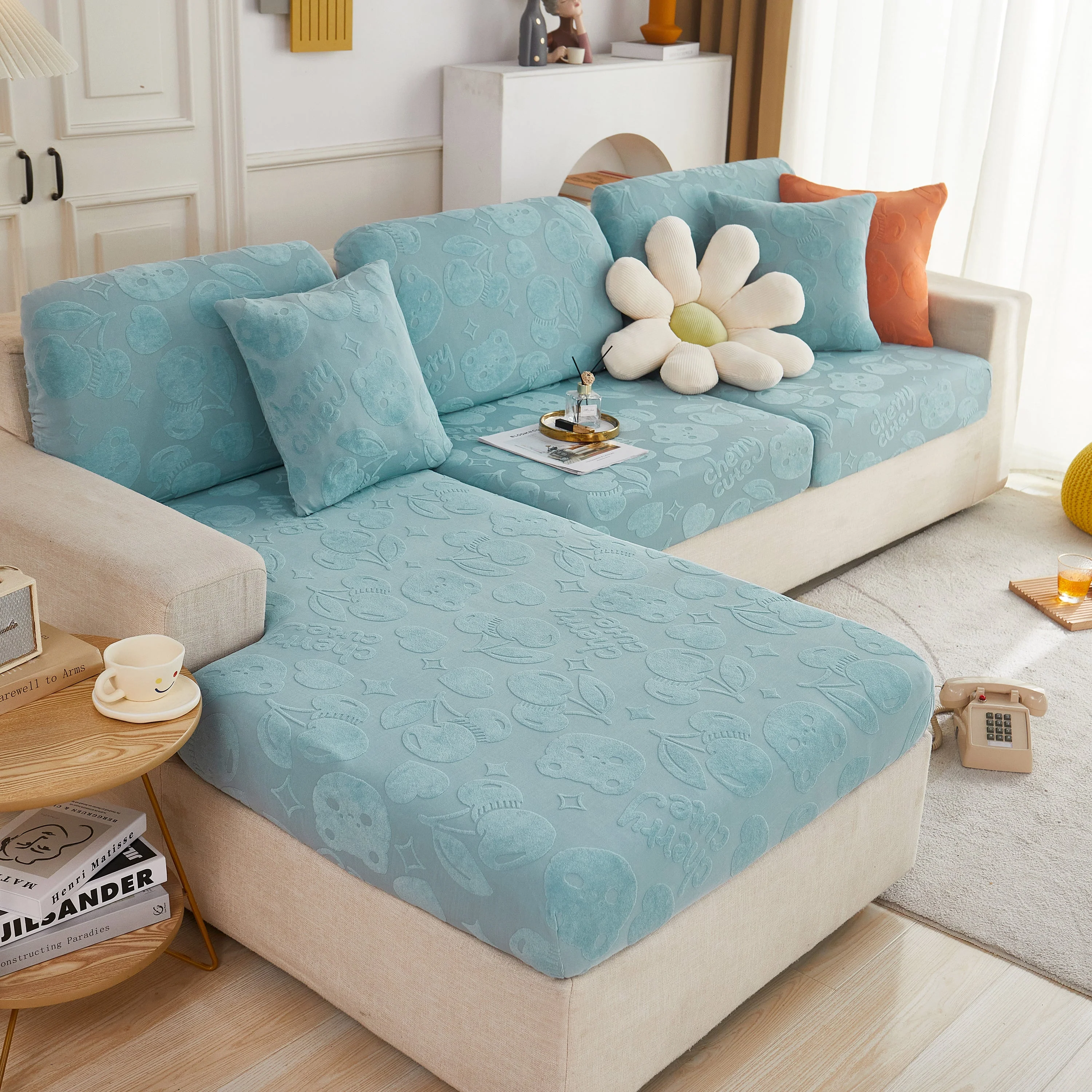 Cherry Cute Cooling Silk Fabric Stretch Couch Cushion Covers, Non-Slip Furniture Protector for Kids - Image 15