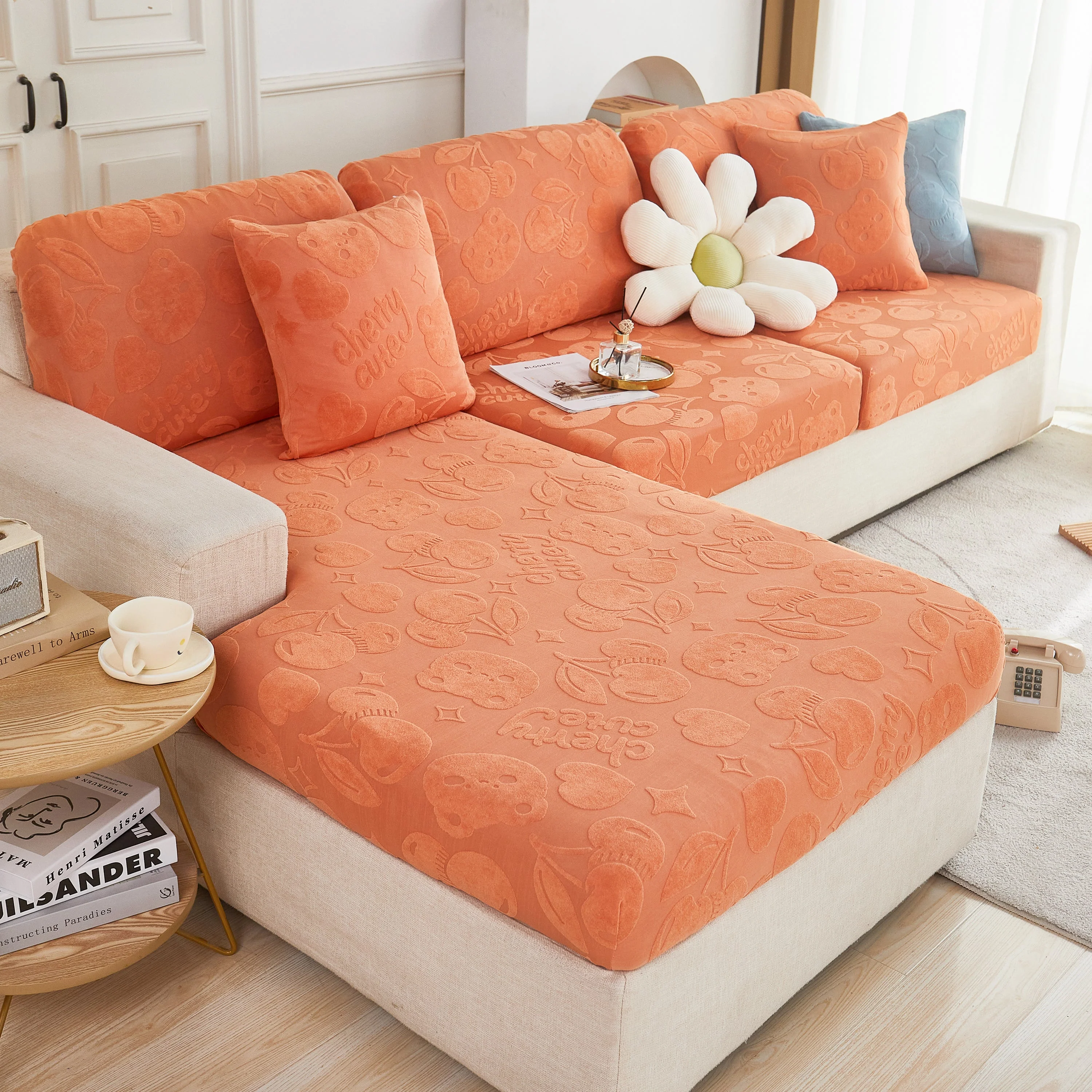Cherry Cute Cooling Silk Fabric Stretch Couch Cushion Covers, Non-Slip Furniture Protector for Kids - Image 16